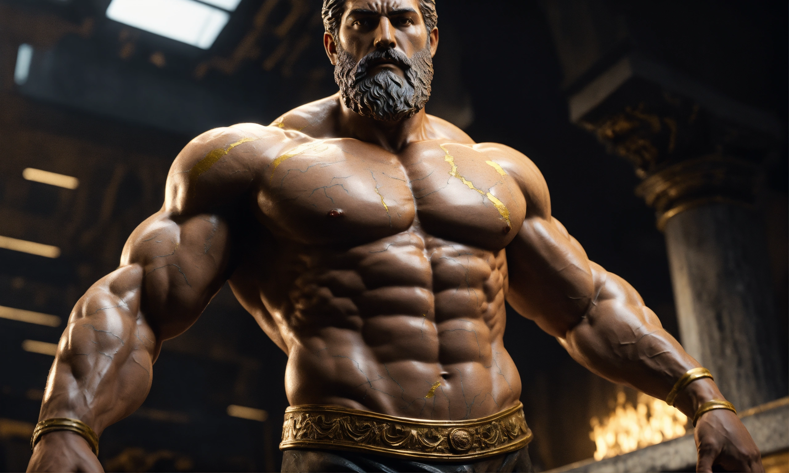Lexica - A muscular statue of a strong Greek man with a beard and scars ...
