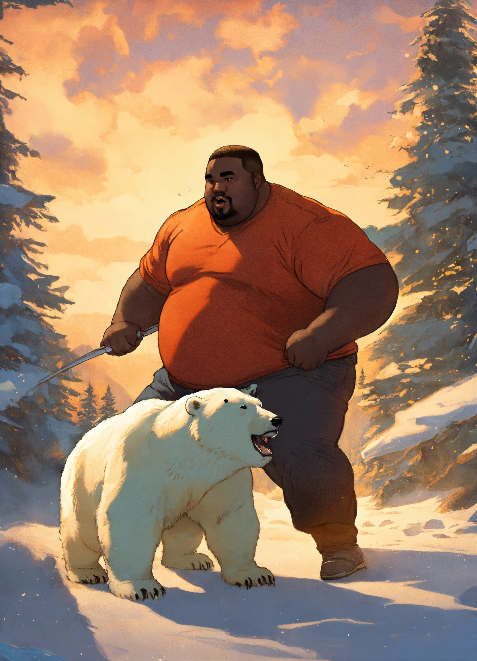 Lexica - Fat black man fighting a polar bear