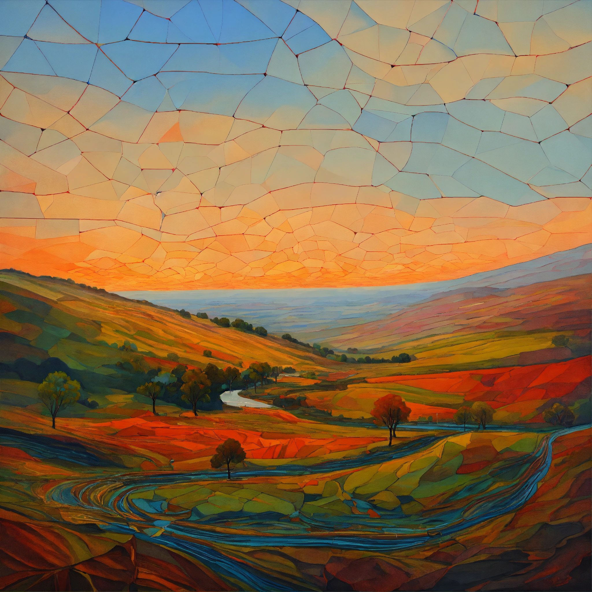 Lexica - Landscape, oil painting, recursive art, line art, in style ...