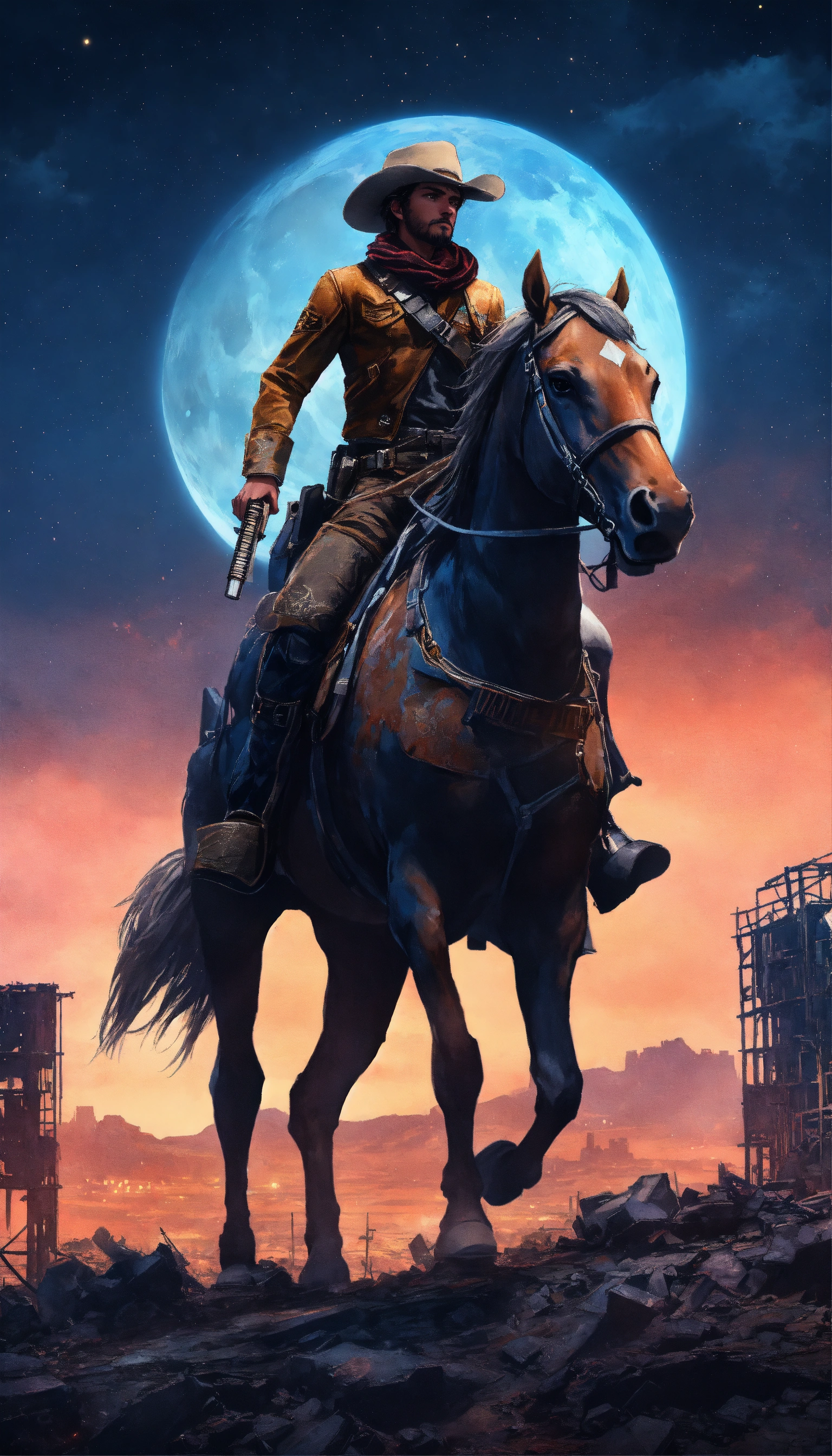 Lexica - A space cowboy riding a horse. the scene is set in the ...