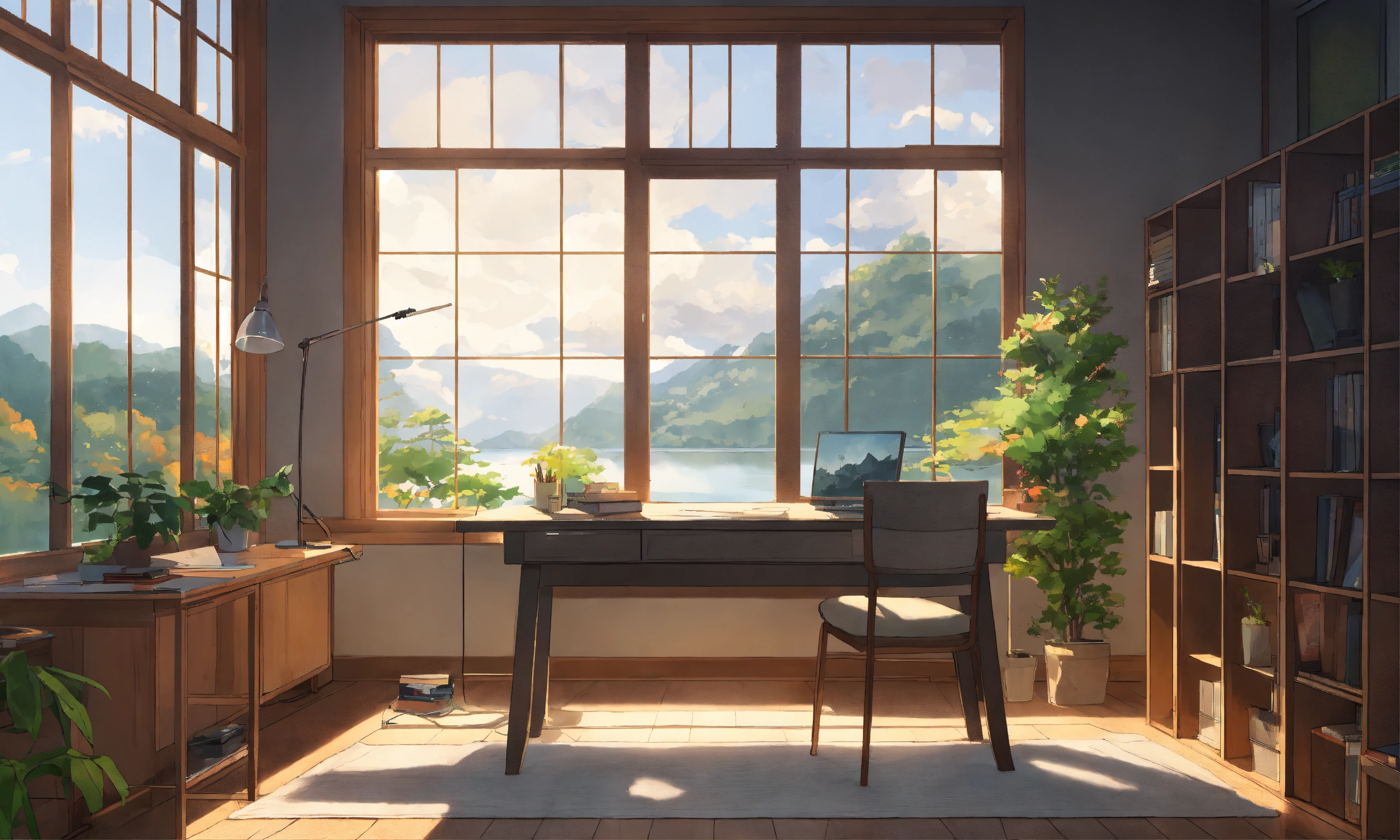 Lexica - Minimal study room in forrest house, wooden grey acrylic ...