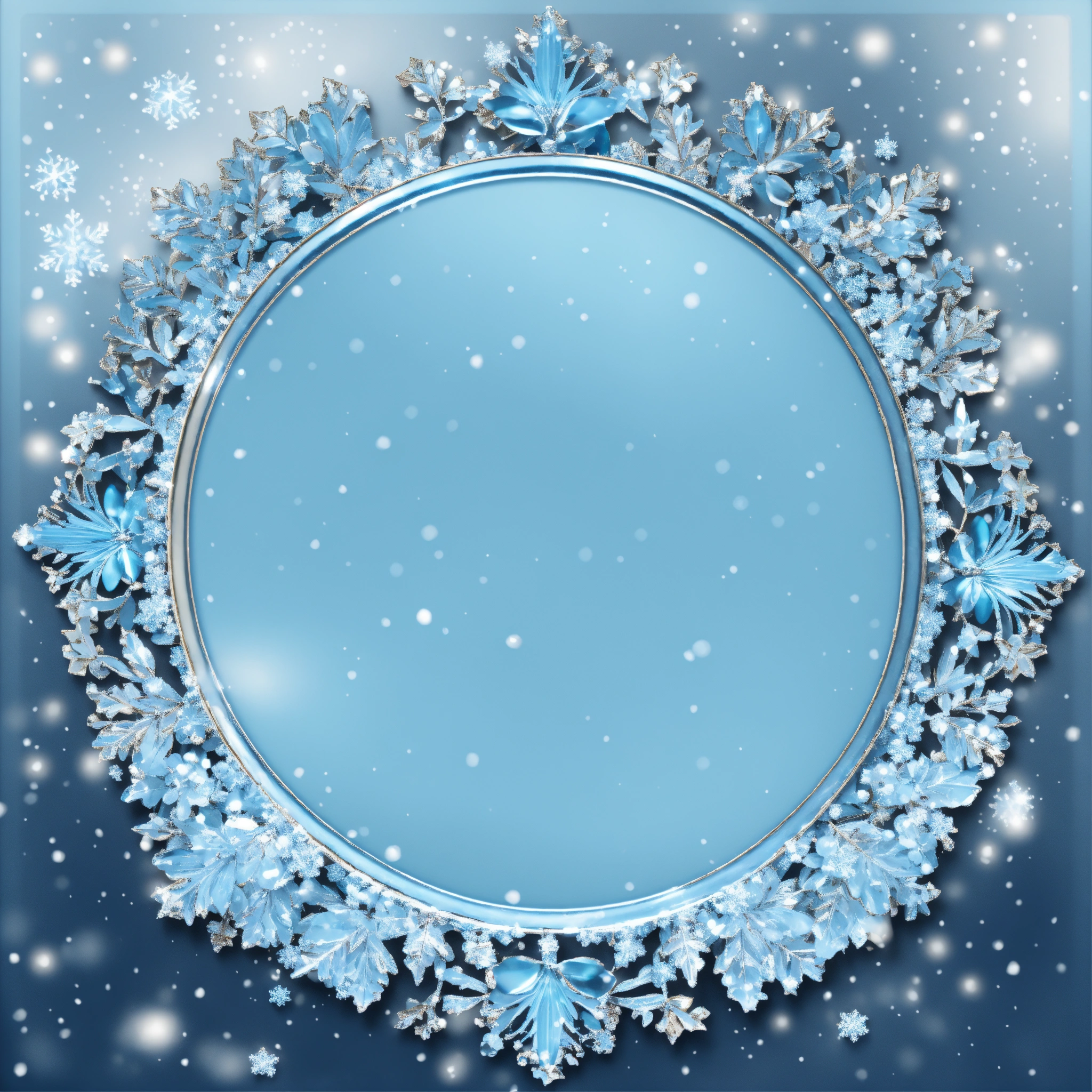 Lexica - Create a slim metallic baby blue winter round border in a png ...