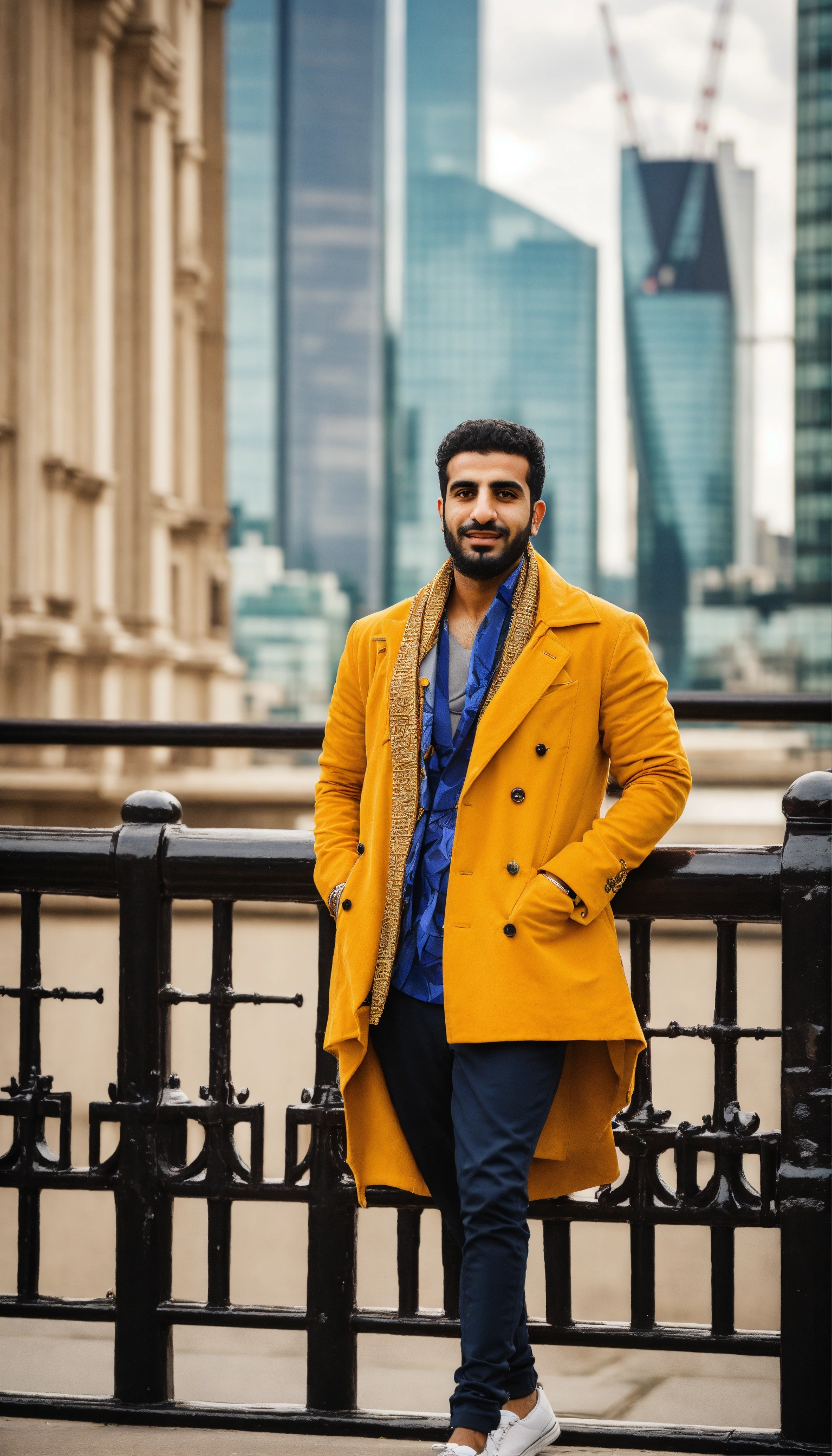 Lexica - Outdoor photo of an Arab man, wearing a vibrant casual outfit ...
