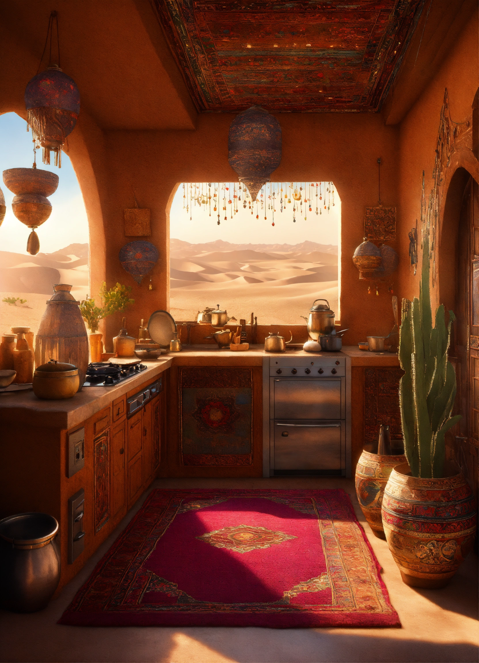 Lexica - Concept art of a large desert home kitchen, jakku, desert, hut ...