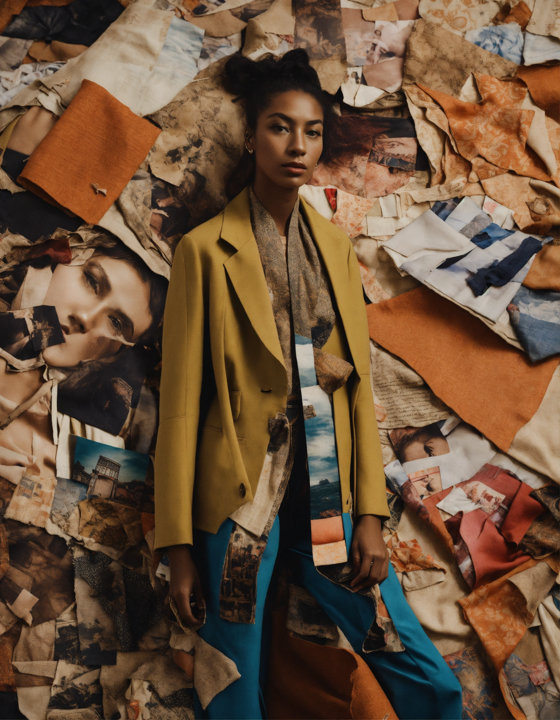 Lexica - A collage of ripped photos and fabric pieces depicting the ...