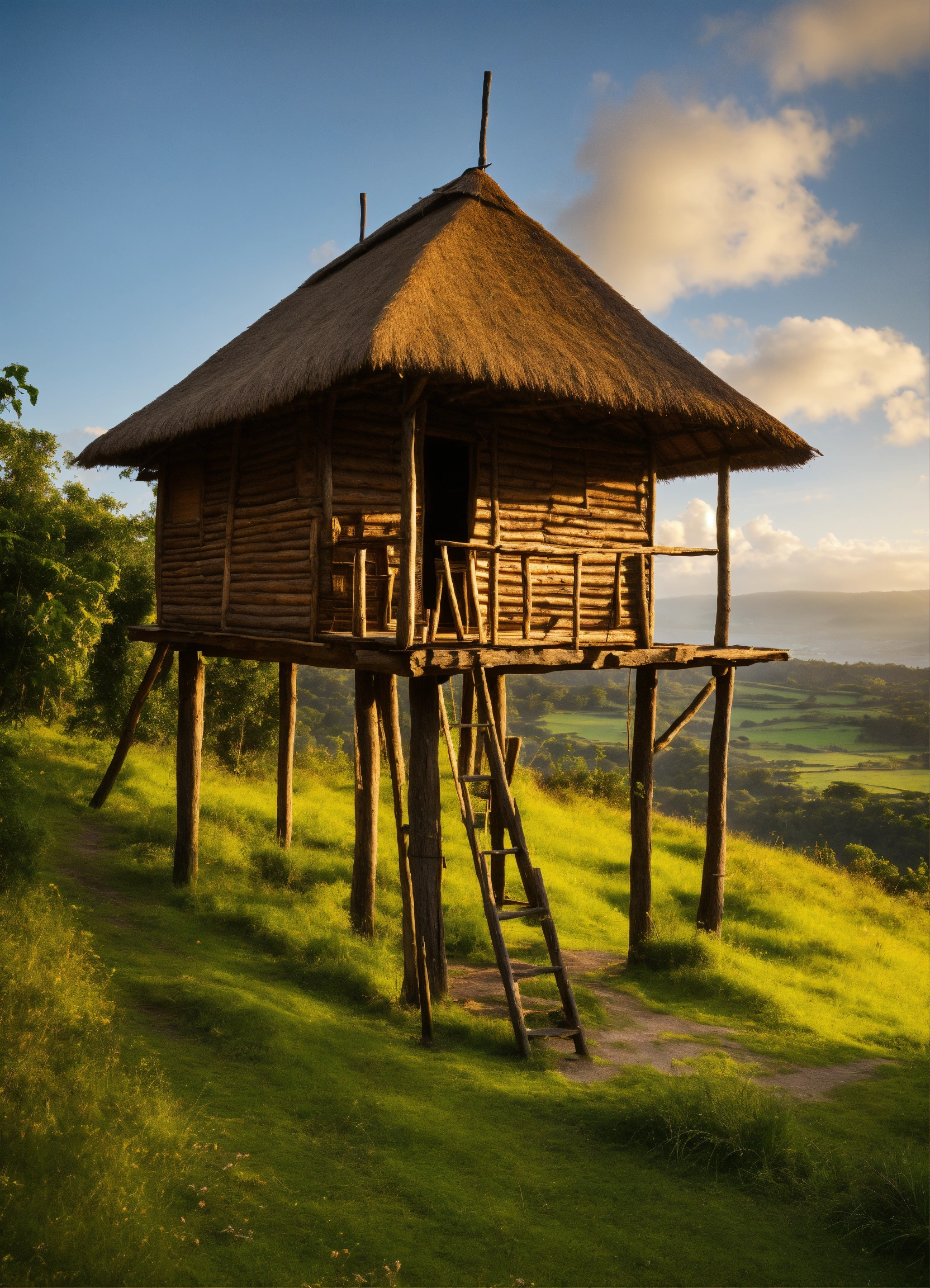Lexica - Hut on stilts, 4 solid wooden posts like the posts of a hut