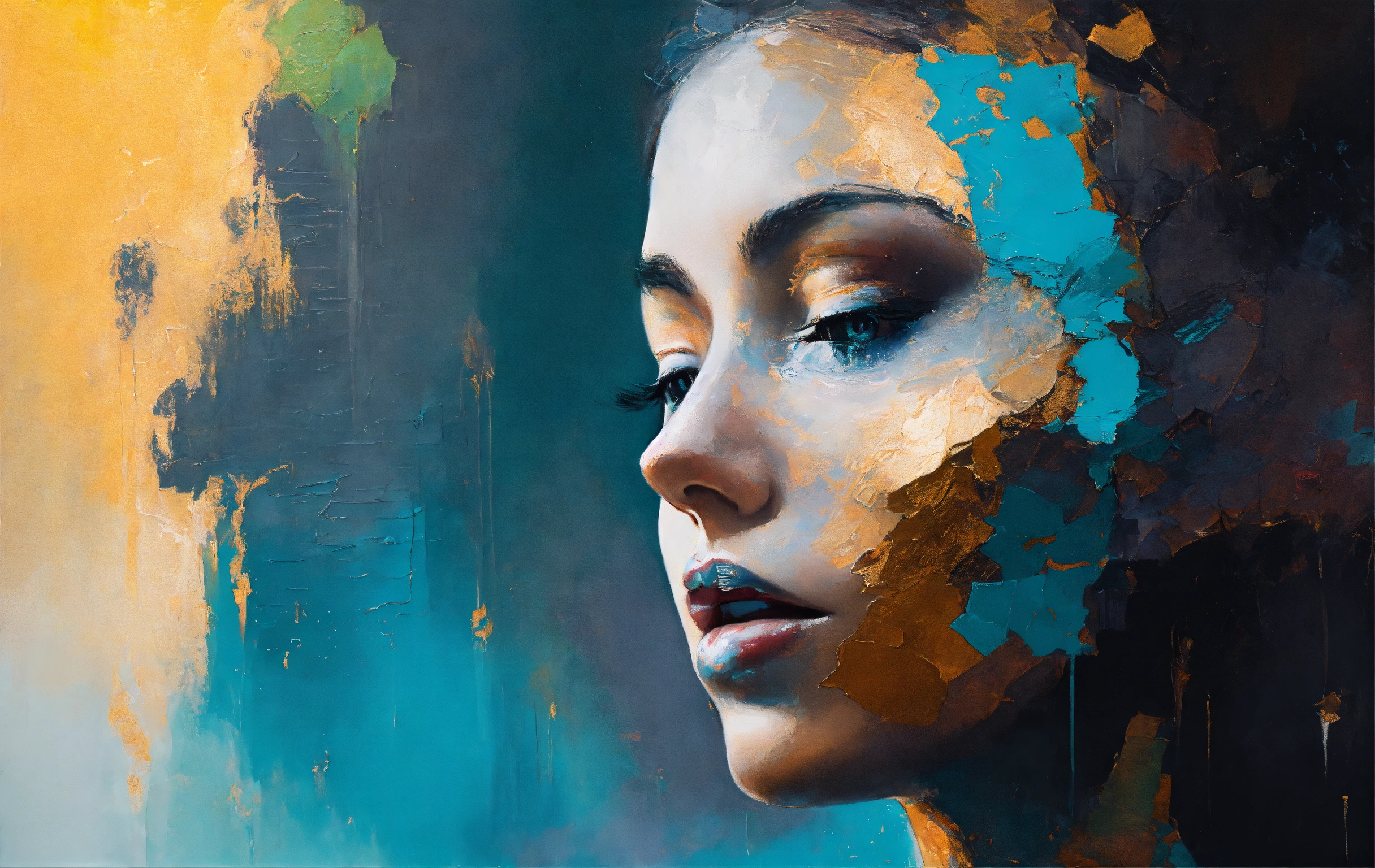 Lexica - Abstract and minimalist oil painting of woman in a mysterious ...