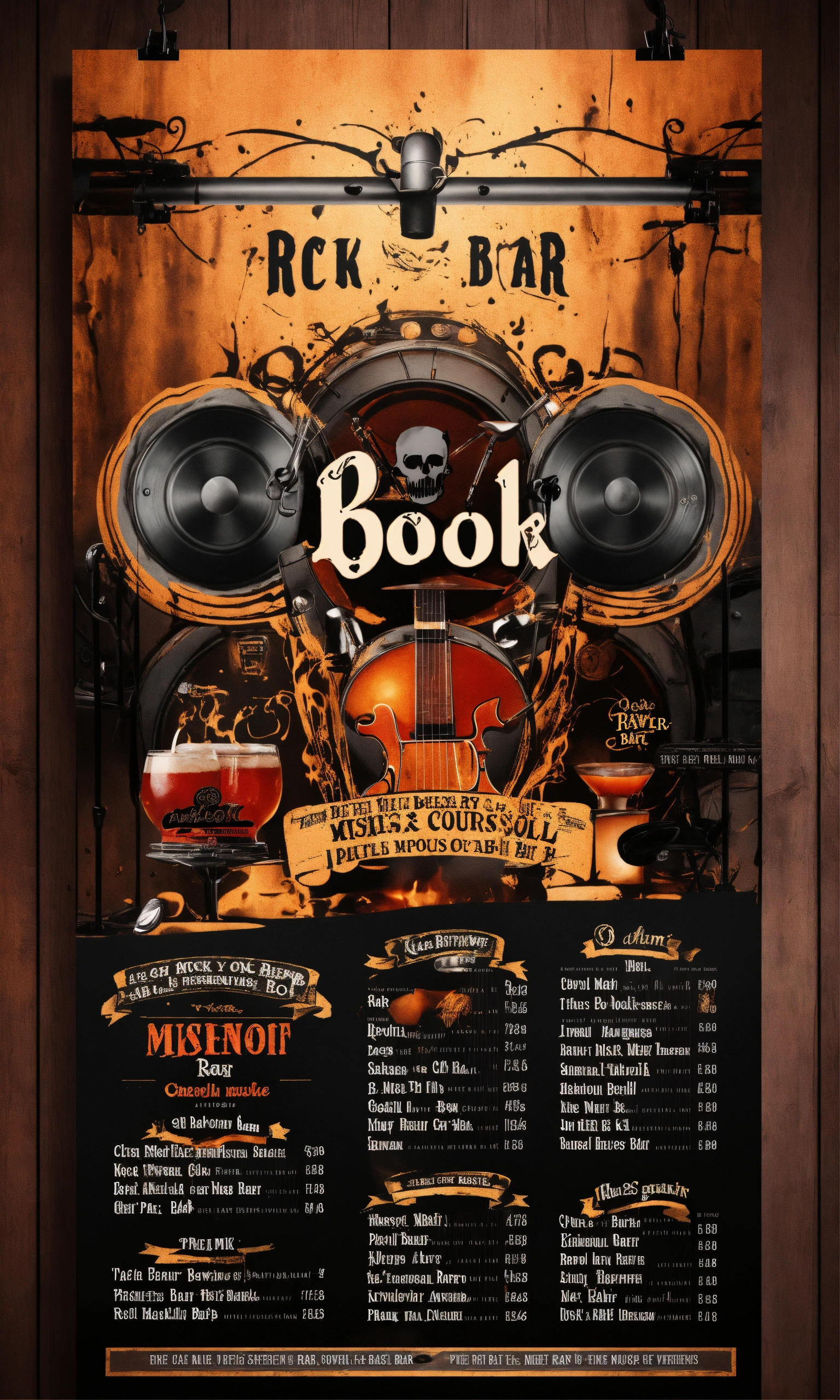 Lexica - Rock music bar menu photoshop design 4k detailed