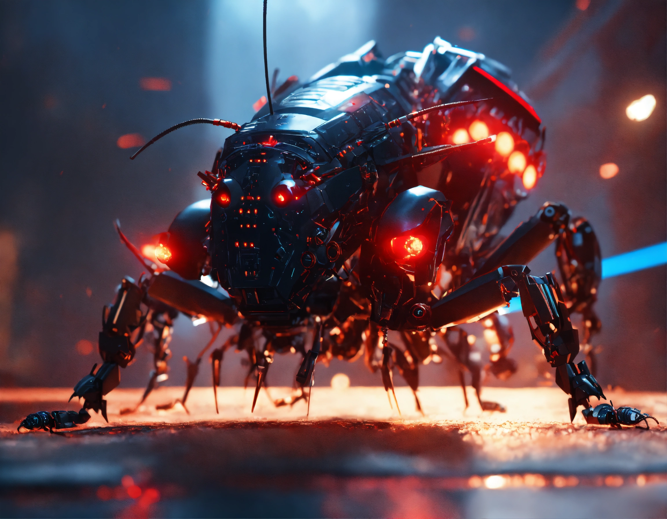 Lexica - Zoom out shot of fierce black cockroach faced standing robotic ...