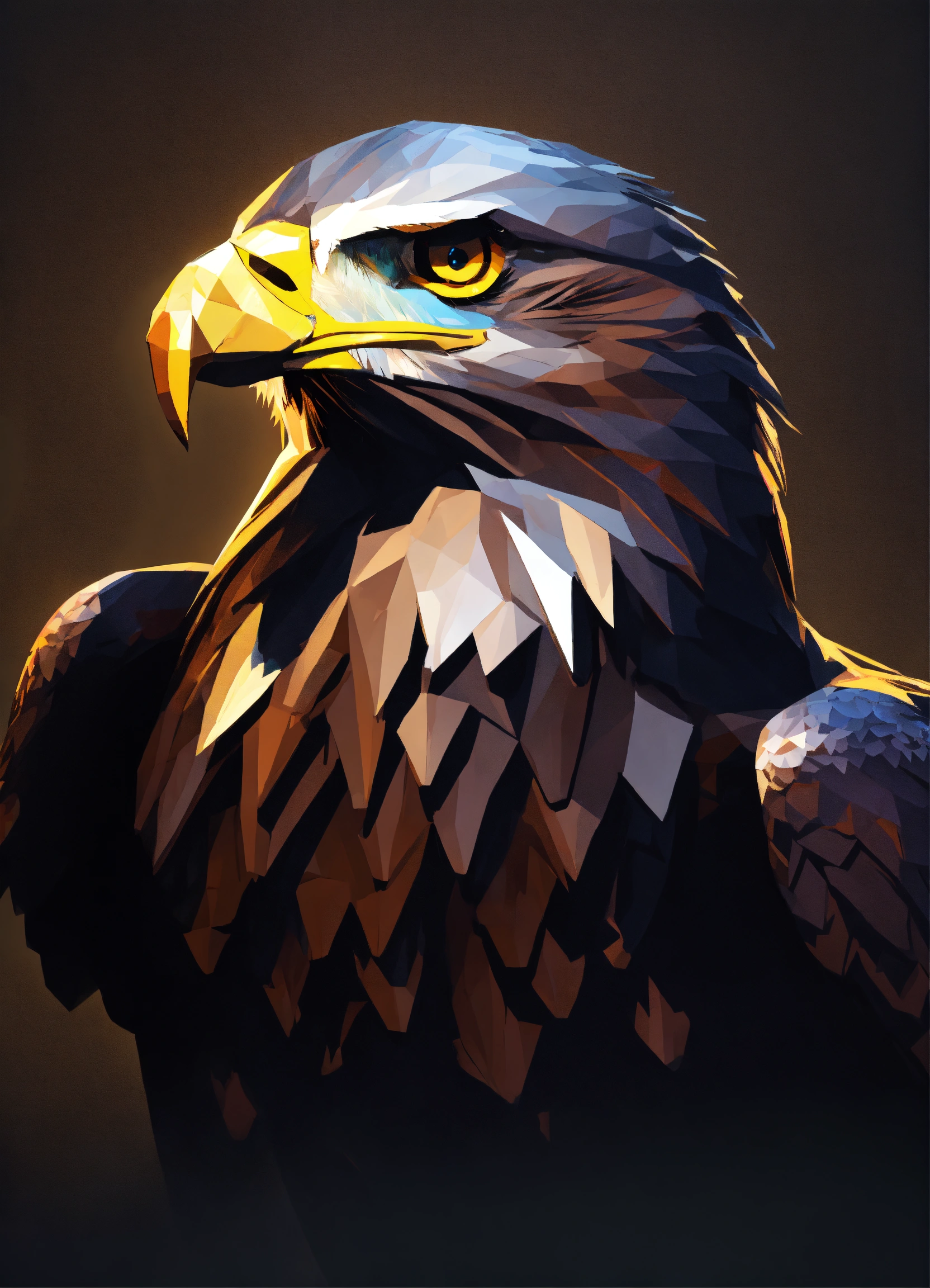 Lexica - 2 dimensional, vector, low poly, eagle icon, black background ...