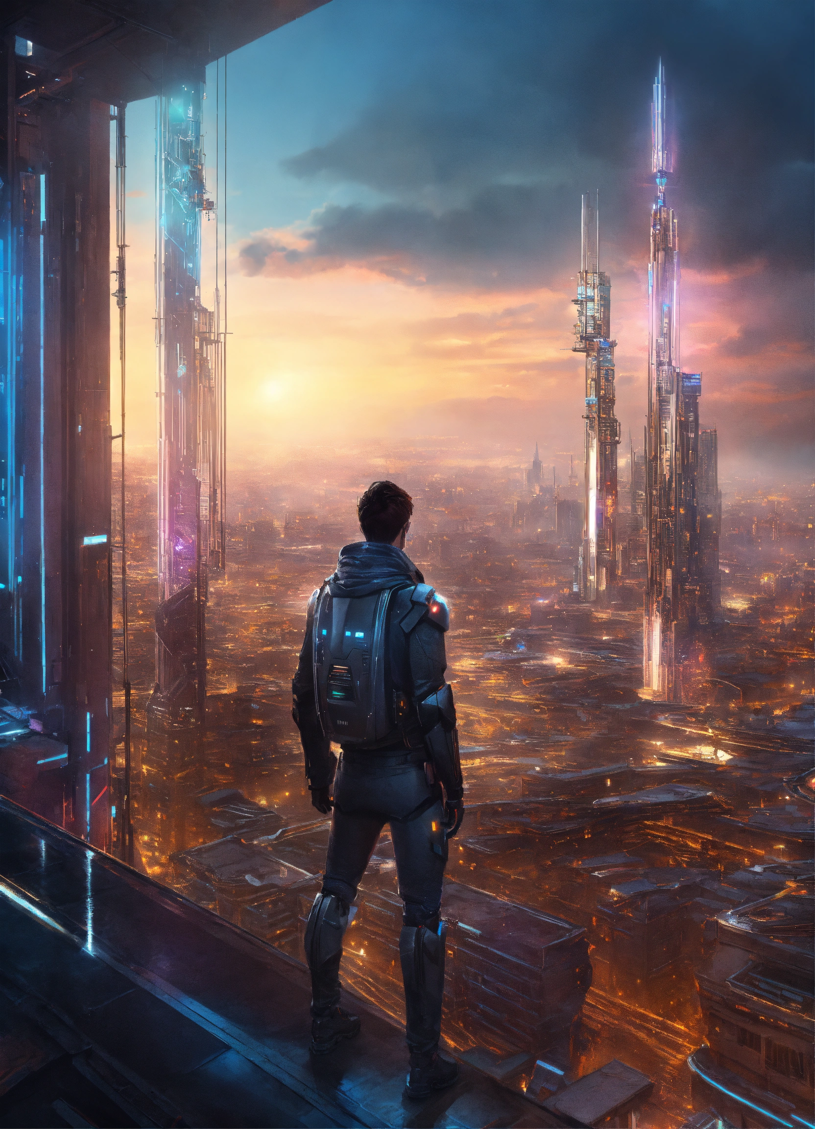 Lexica - Person standing on top of a building in a futuristic city that ...