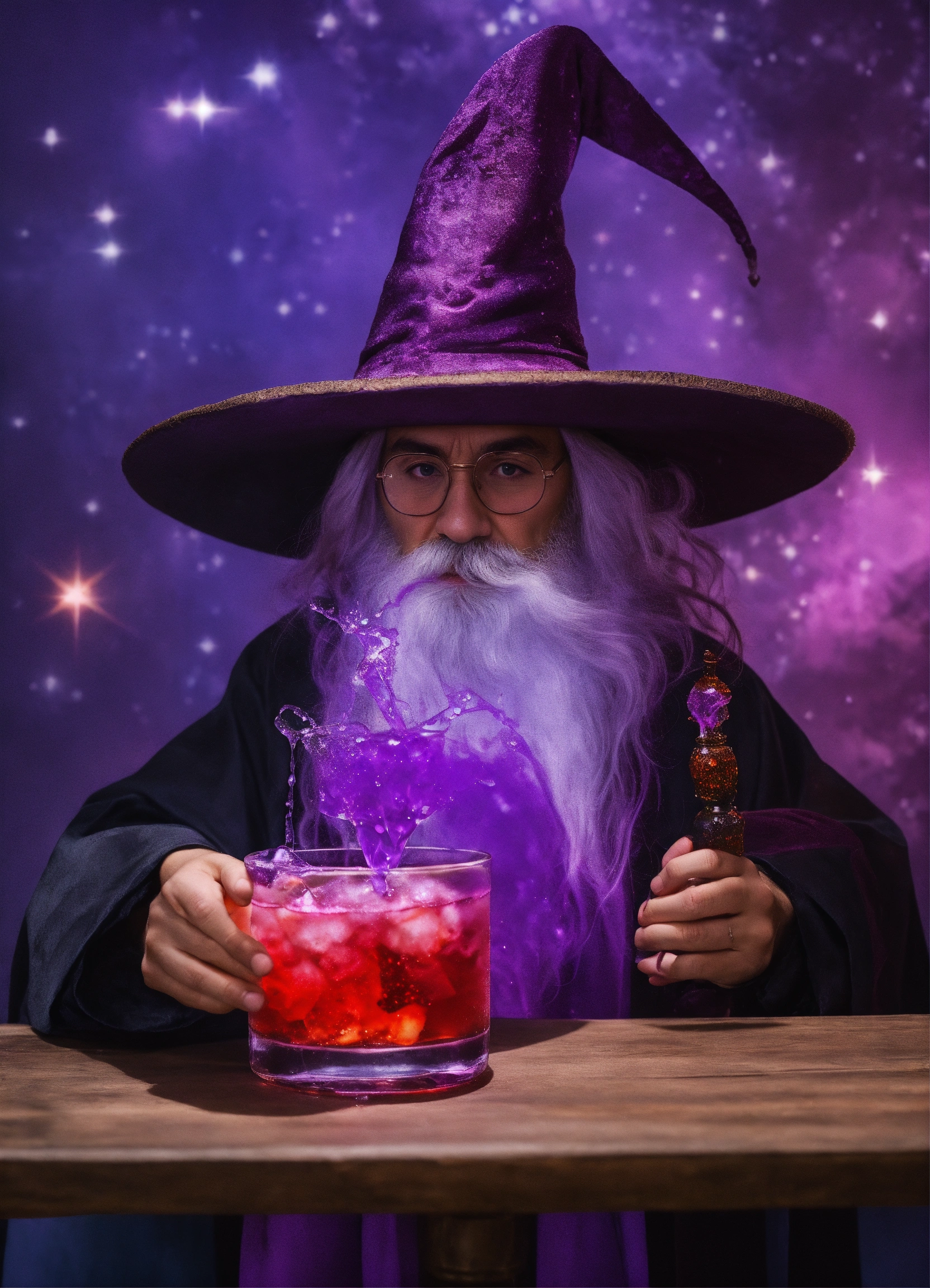 Lexica - Wizard holding a purple drink