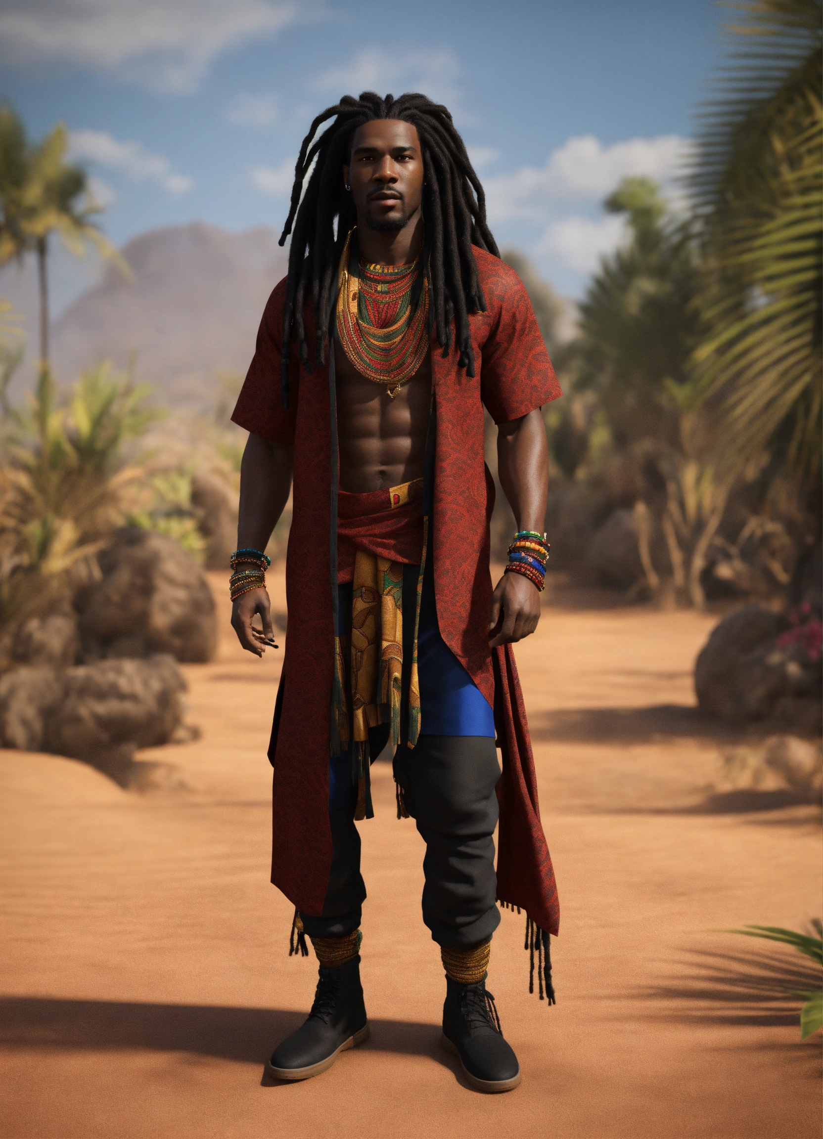 Lexica - 3d render of a Black man with long flowing dreadlocks, 6'5 ...