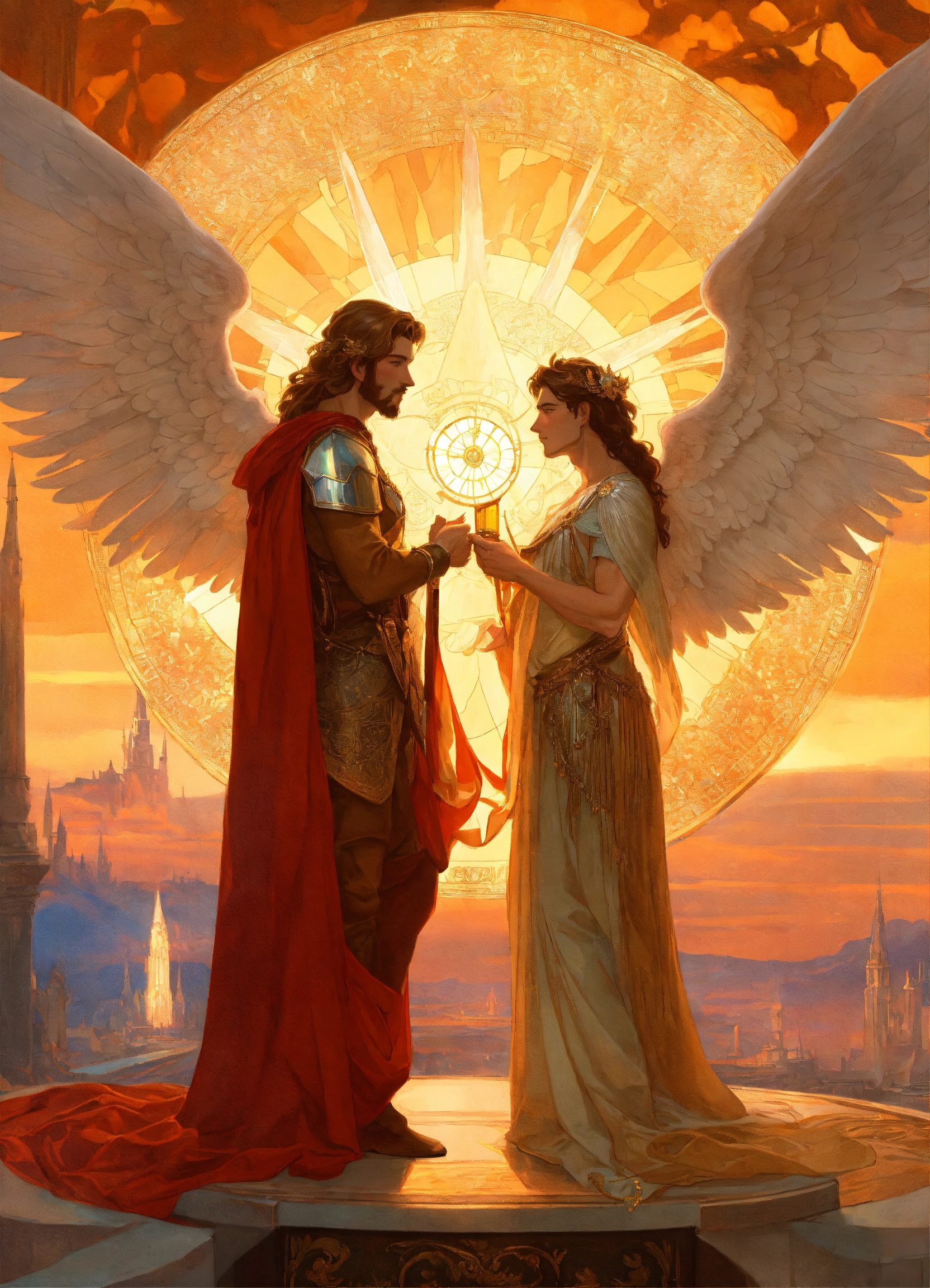 Lexica - Two full-length male angels with open wings, both look at each ...