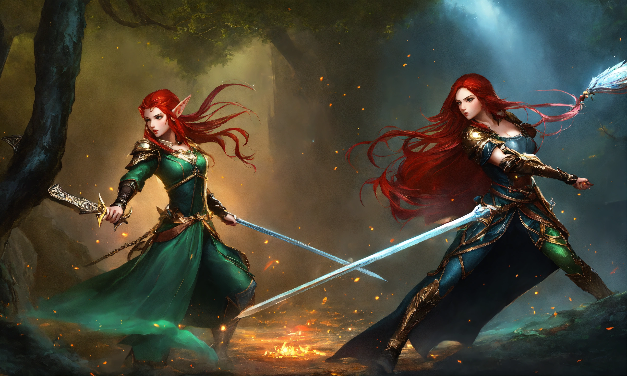 Lexica - Two females elves fighting one with long red hair one with ...