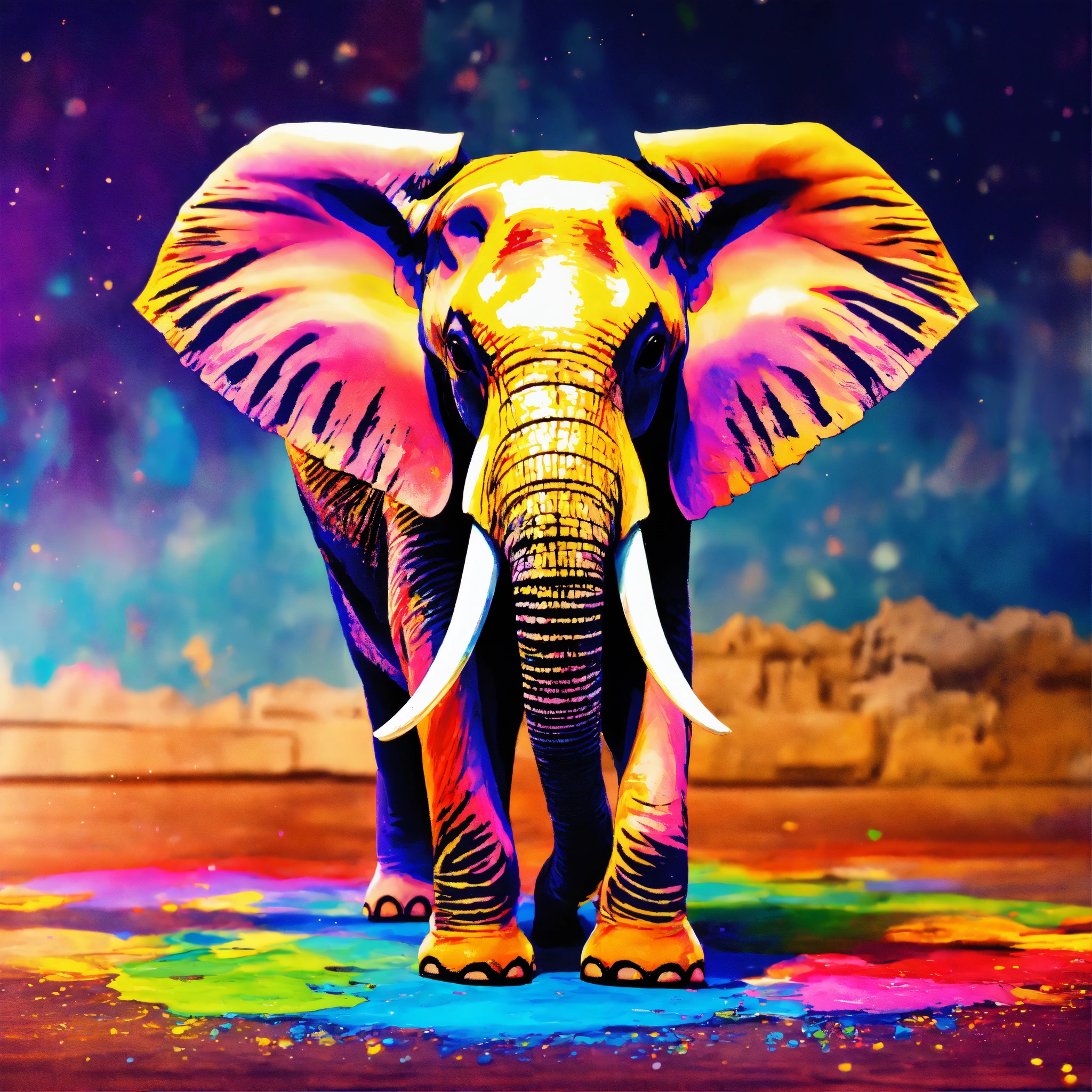 Lexica - A elephant looking as if he was made of spilling paints of ...