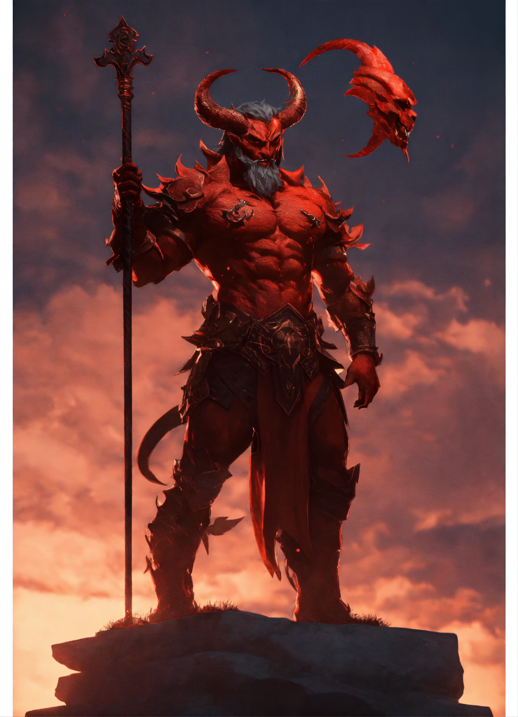 Lexica - Demon floating and holding a spear in front of him looking ...