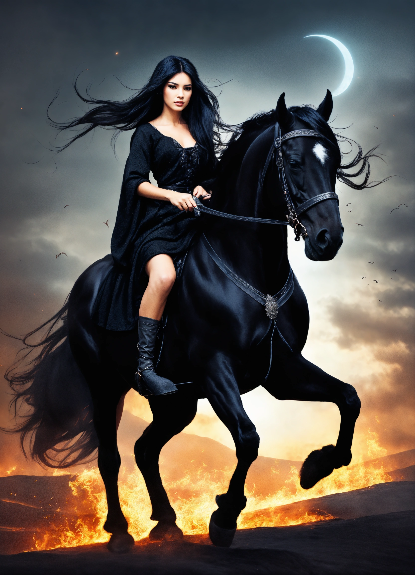Lexica - A beautiful sorceress with long black hair dressed in a black ...