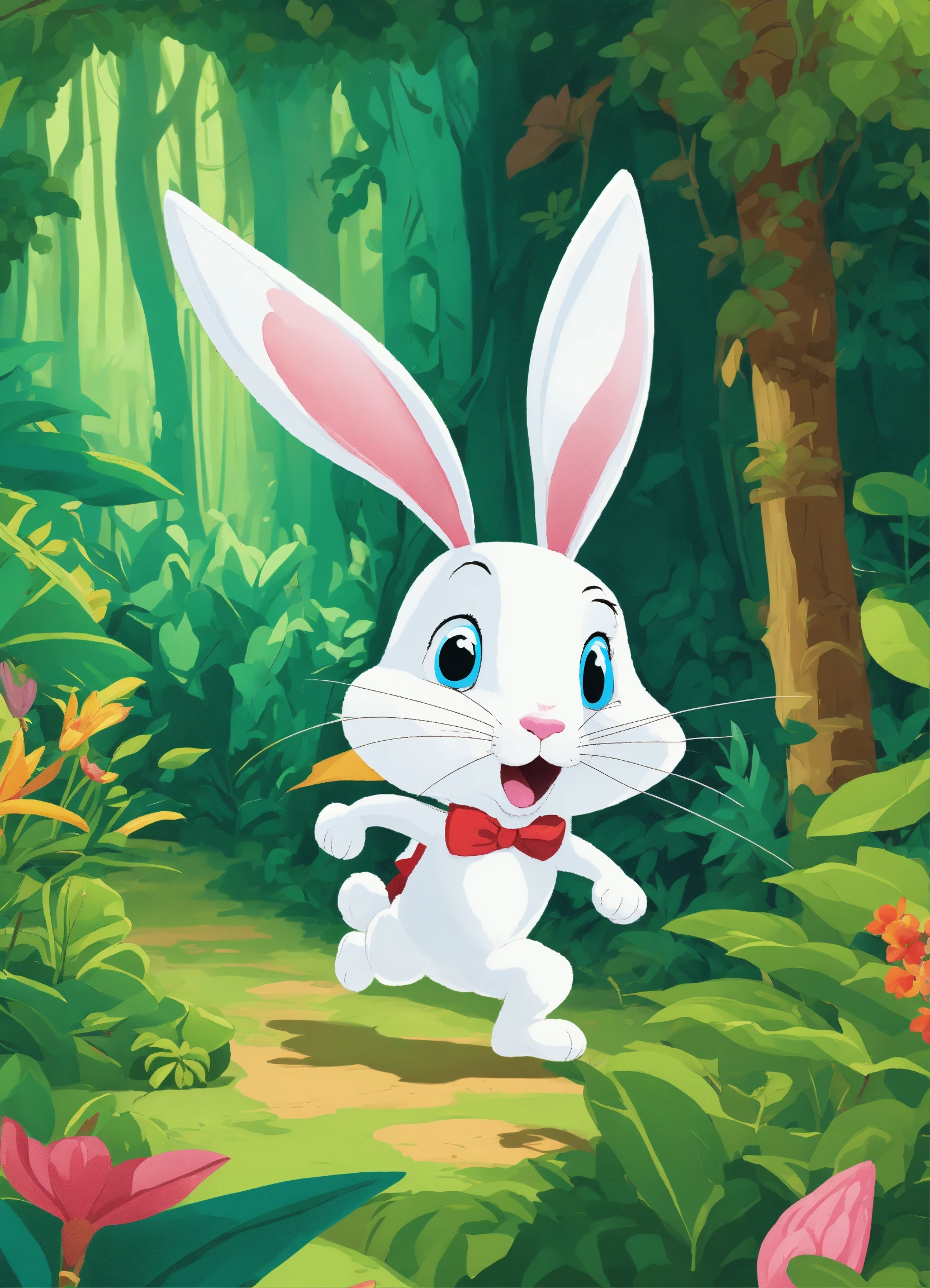 Lexica - Let cartoon big white rabbit running in jungle