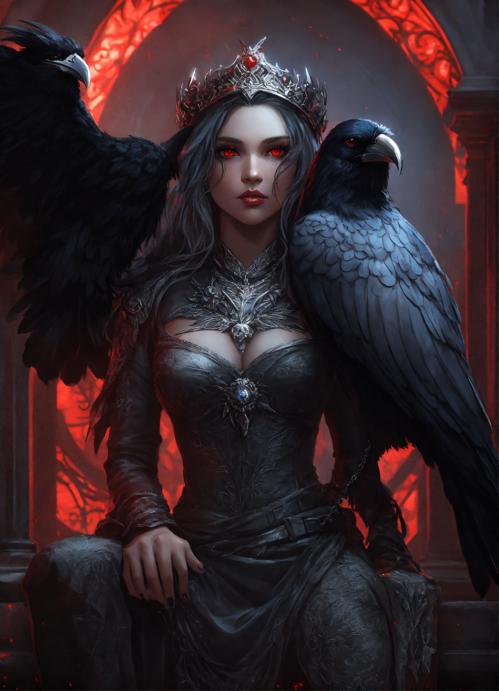 Lexica - Artgerm, blackandwhite, ravenqueen with raven sitting on an ...