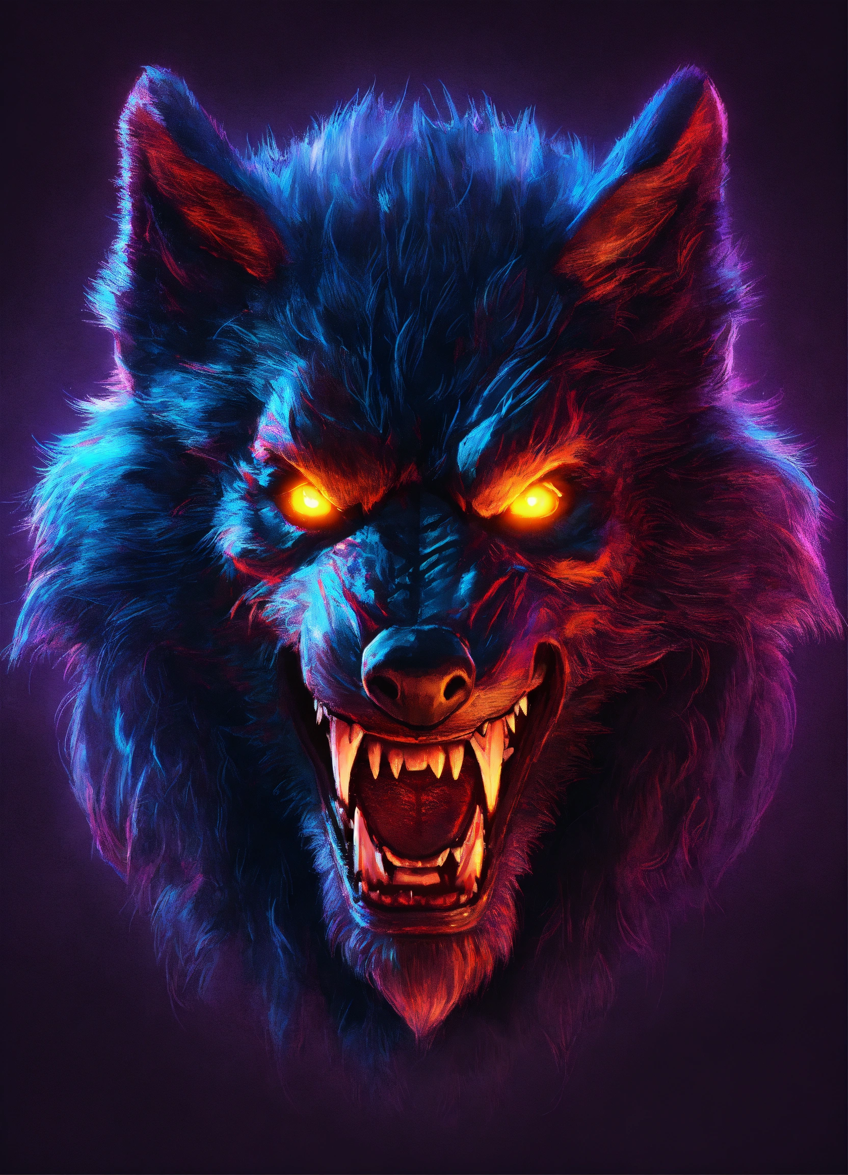 Lexica - Werewolf face, neon lights, ultra definition PNG