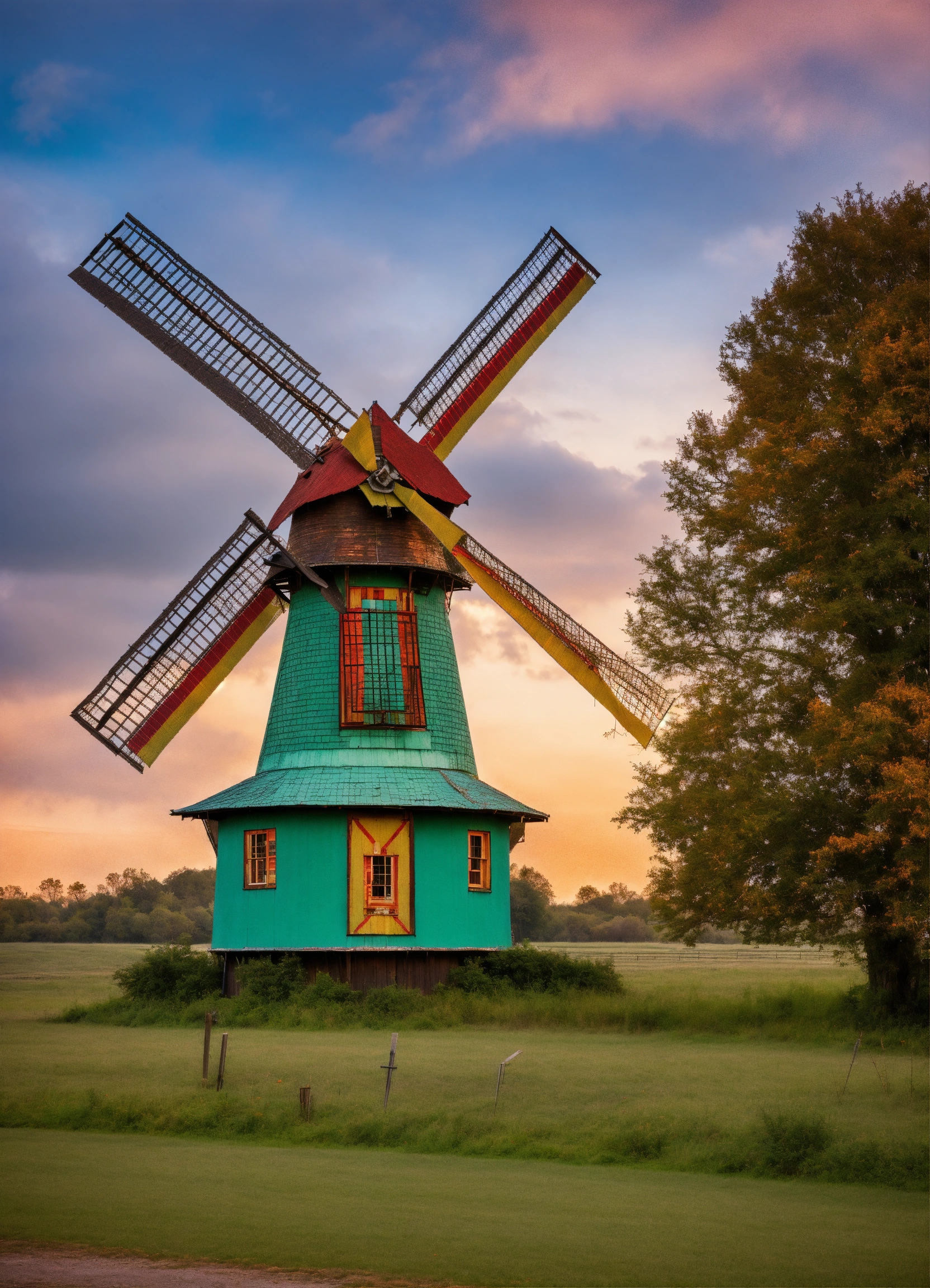 Lexica - Old farm windmill with colorful art deco details