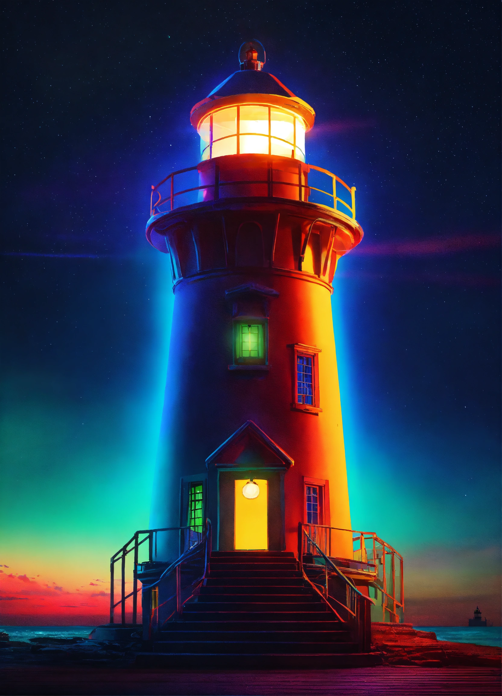 Lexica - A neon lighthouse with a bright beam of light