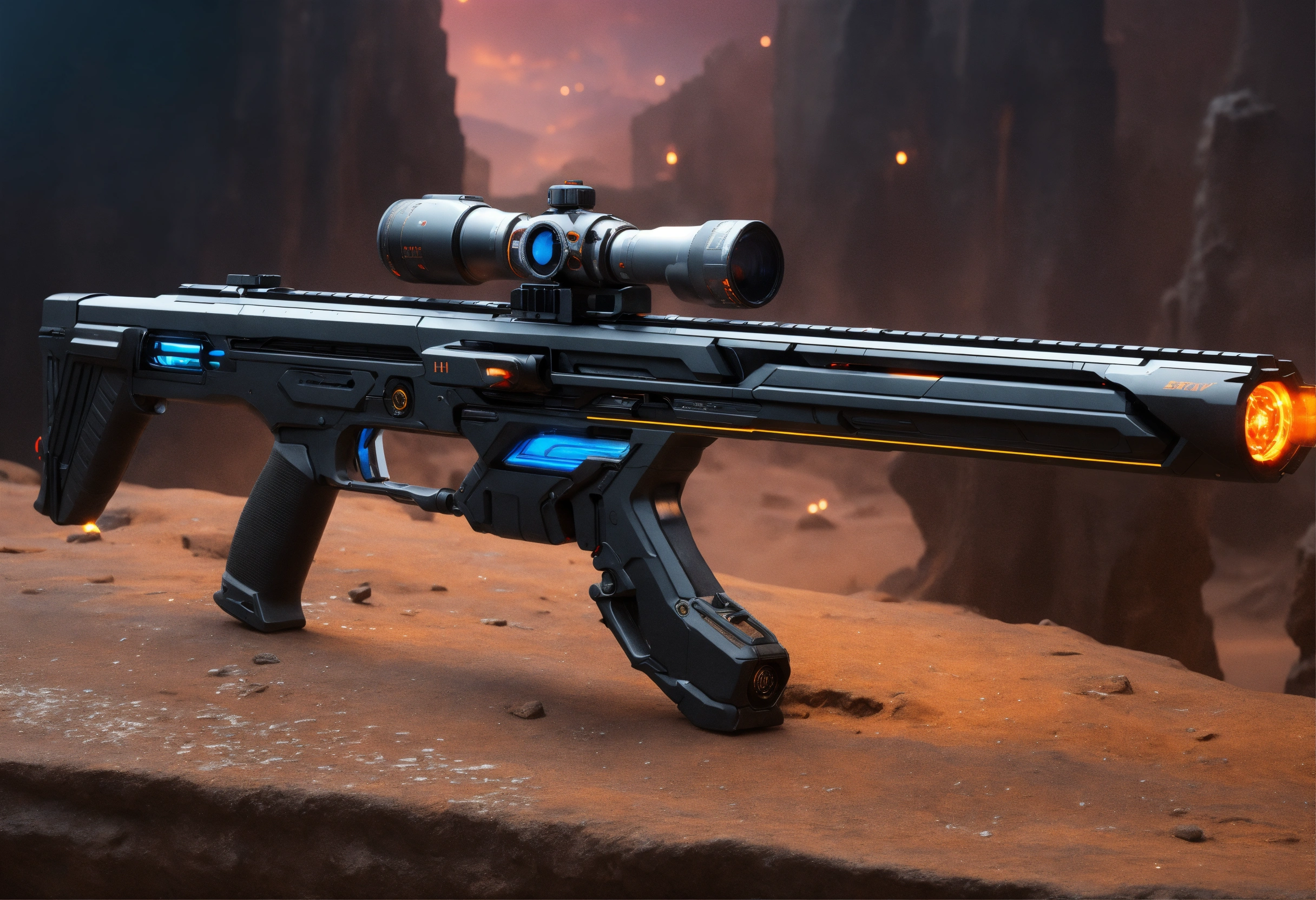 Lexica - Side view of the full image of a black sci fi energy rifle, HD ...