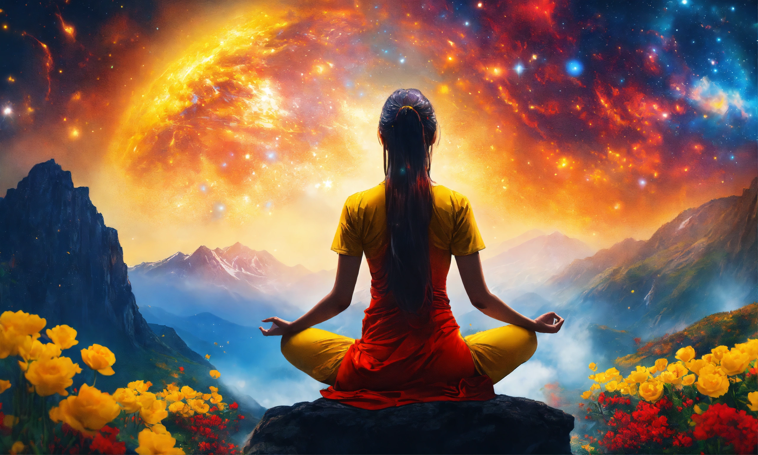 Lexica - Beautiful woman in Meditation posture, mountain, waterfall ...