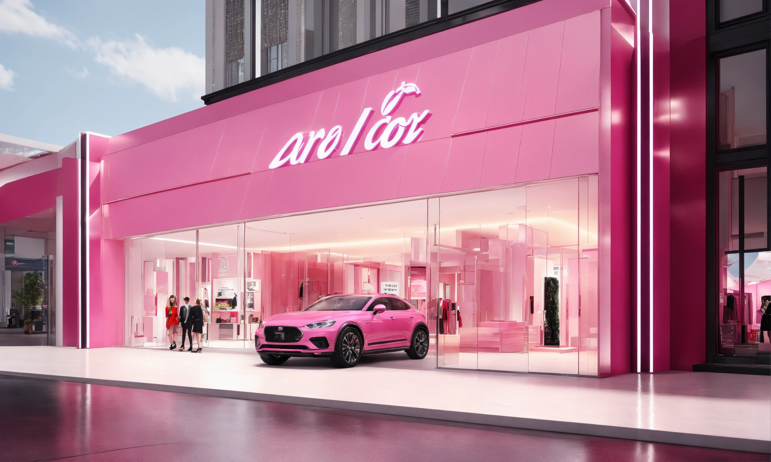 Lexica - Indoor, inside mall, small store, car rental store, pink car ...
