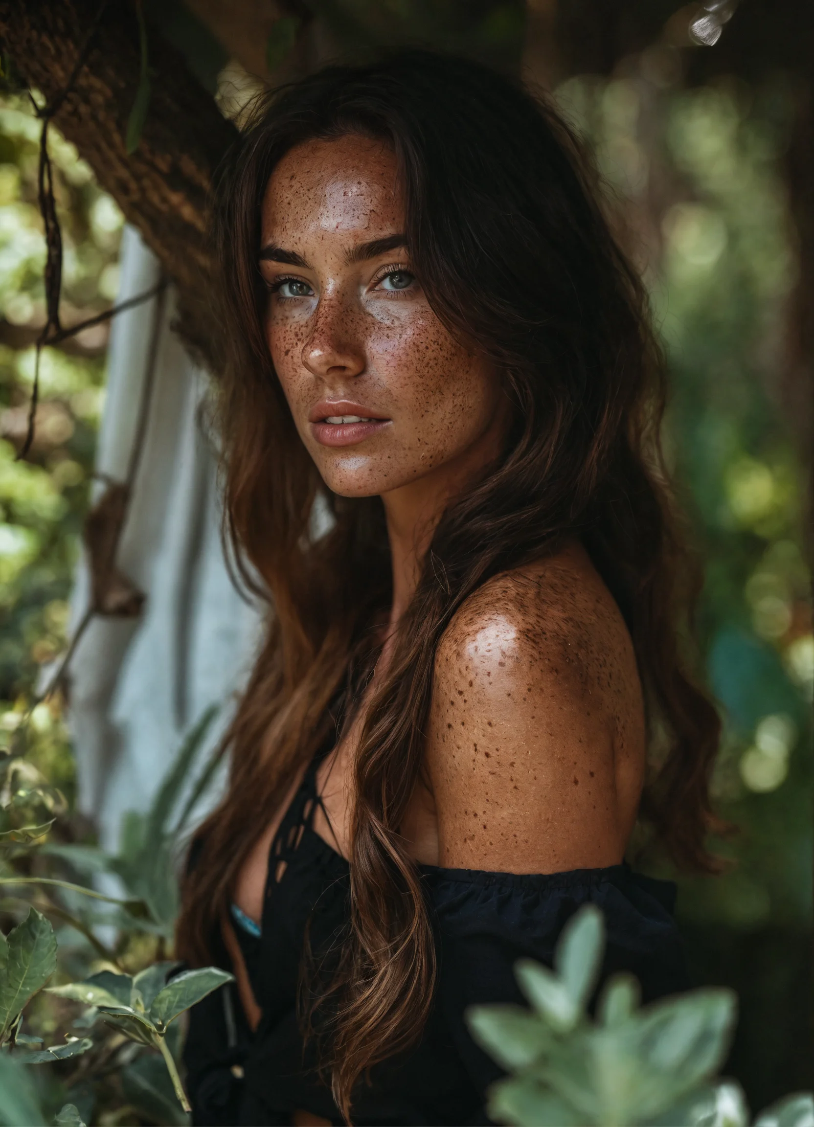 Lexica - Very beautiful brunette woman, suntanned, with freckles, raw