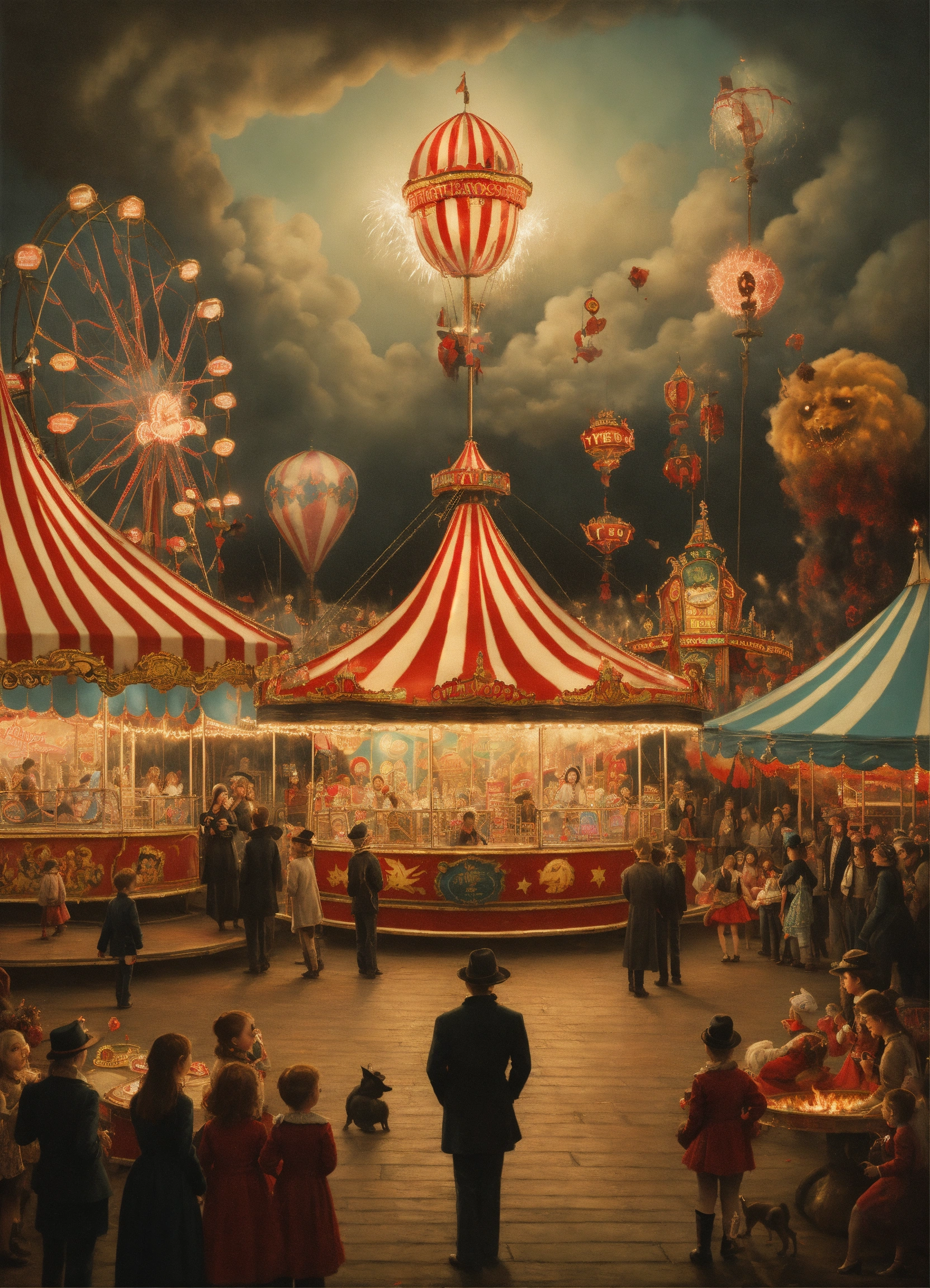 Lexica - A close portrait of a creepy fairground, with vampires ...