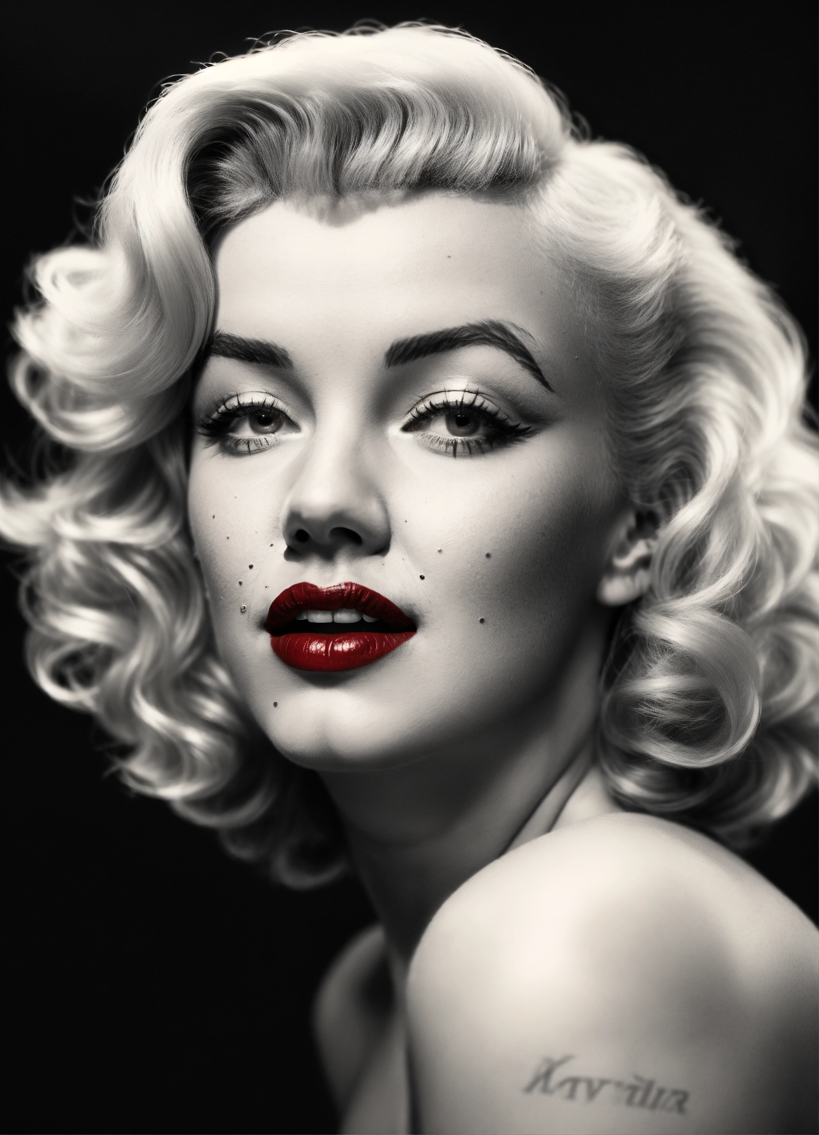 Lexica - Photorealistic, blackandwhite, marilyn monroe, red lips, 40s ...