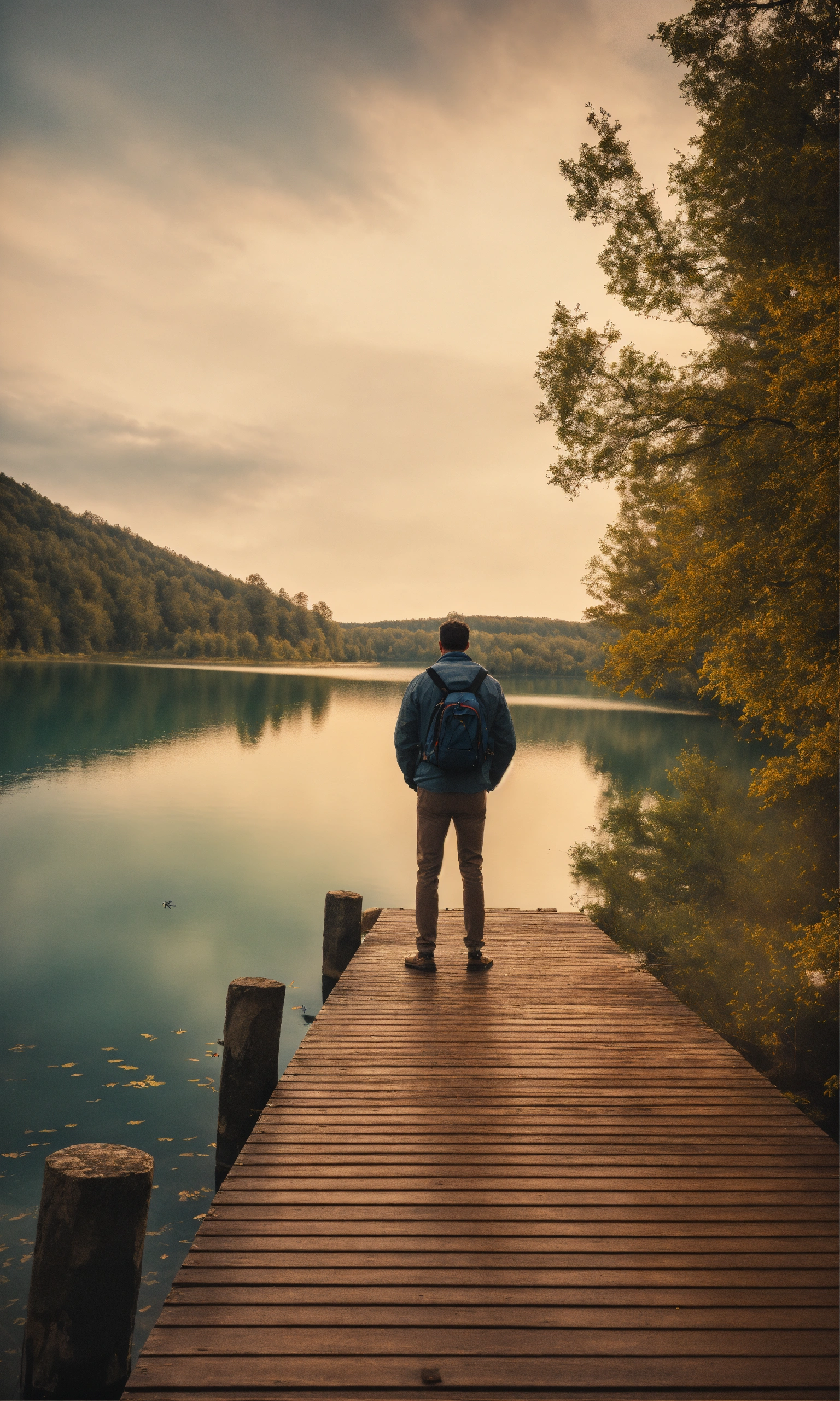 Lexica - Cinematic photo of man alone at a lake overlooking the water ...