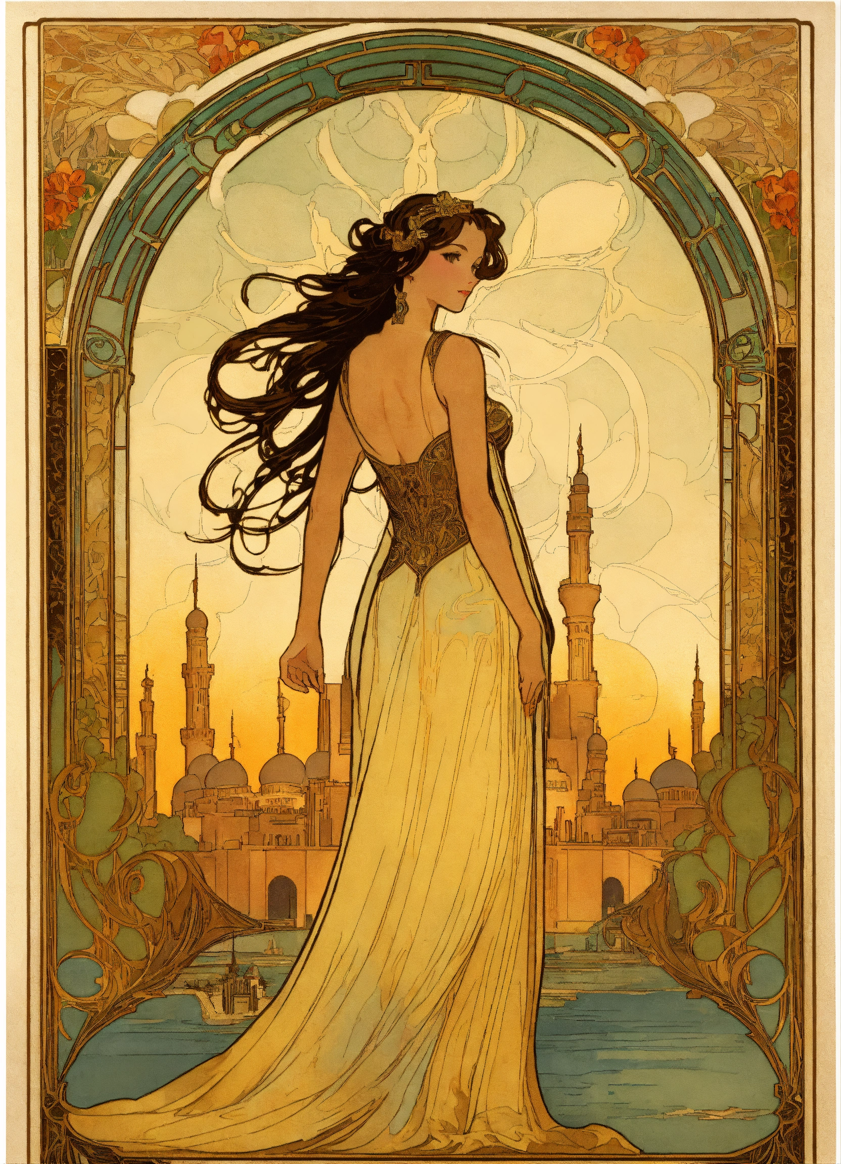 lexica-dubai-post-card-graphic-style-art-nouveau-alphonse-mucha