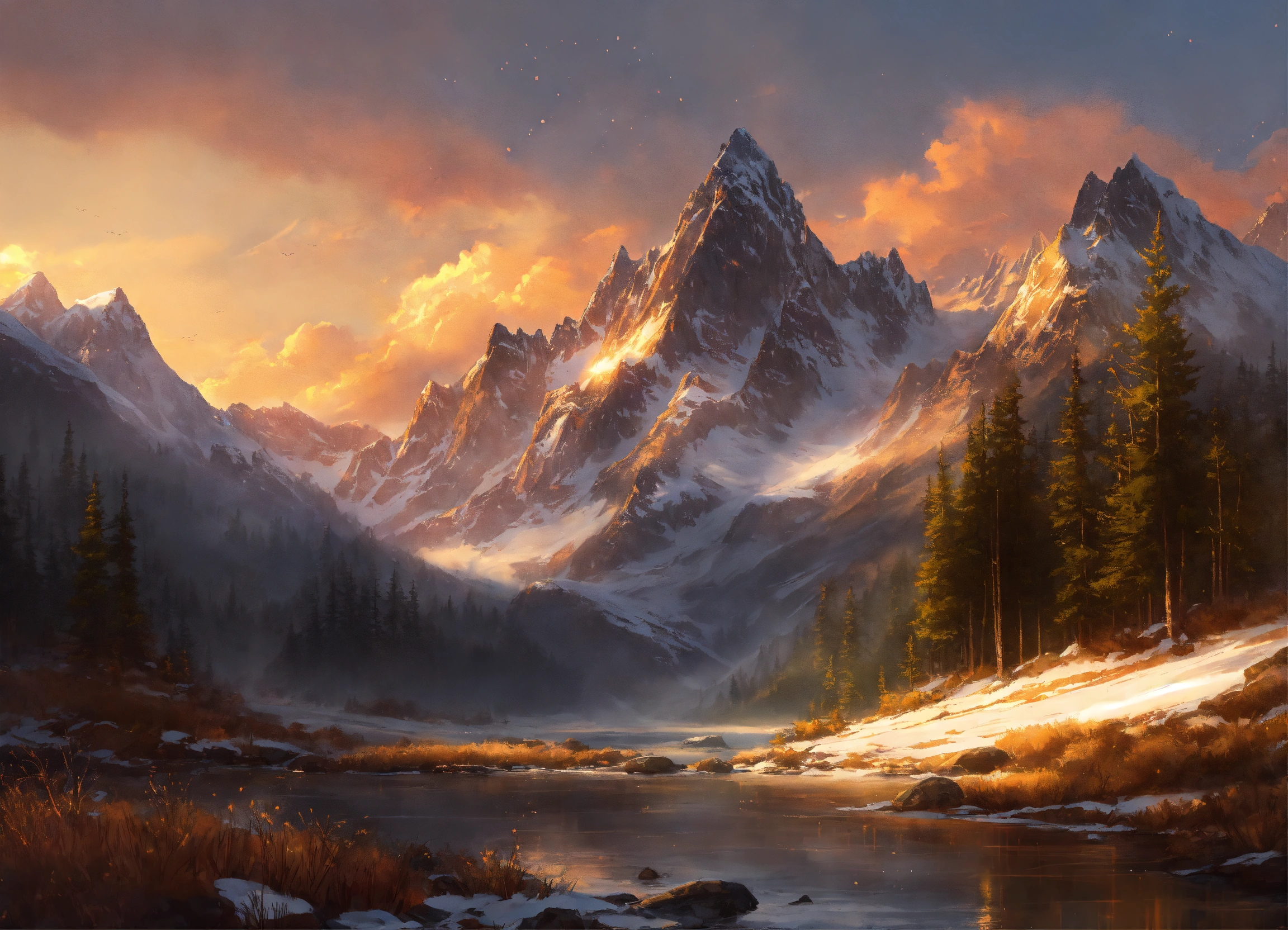 Lexica - Concept art of a rocky mountain range with small patches of ...