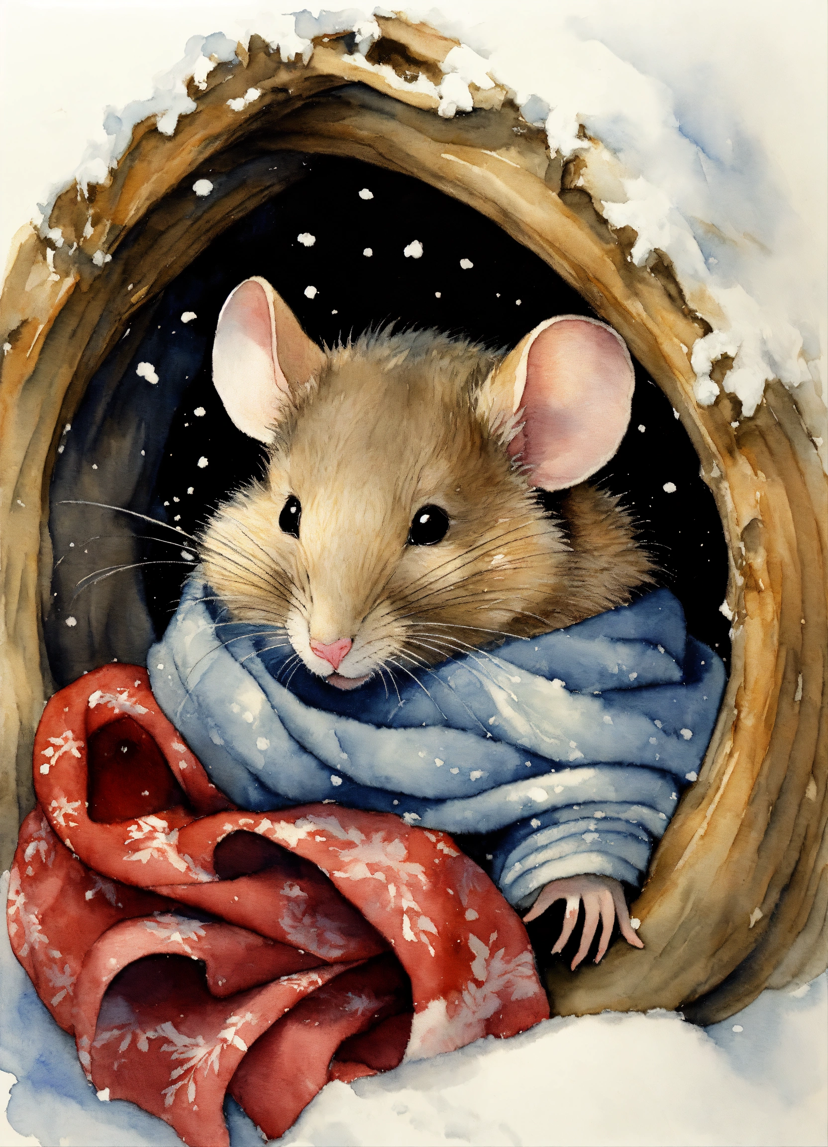 Lexica - White background, a cute sleeping mouse, wearing a scarf ...