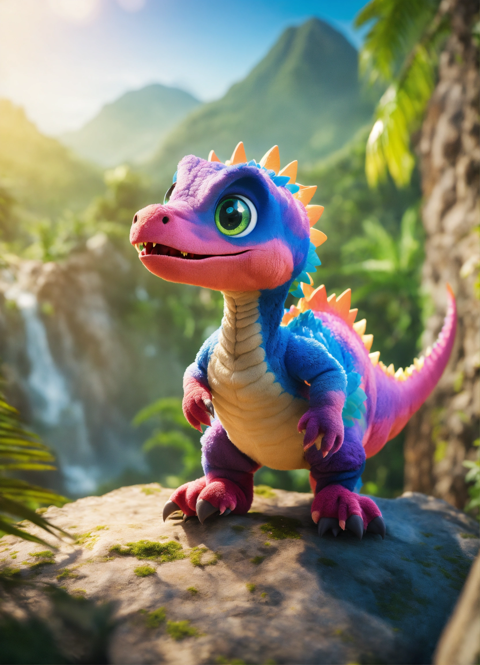 Lexica - An adorable and fluffy baby t-res dinosaur with big color eyes ...