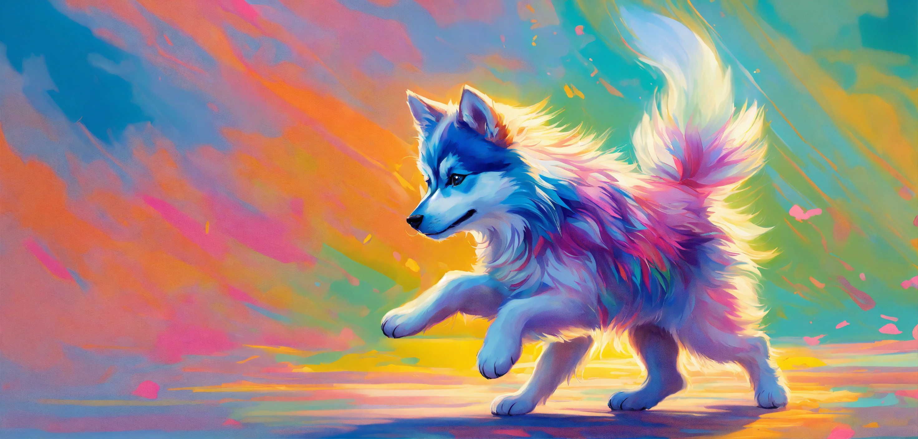 Lexica - In this vibrant painting, a graceful Pomsky is captured in ...