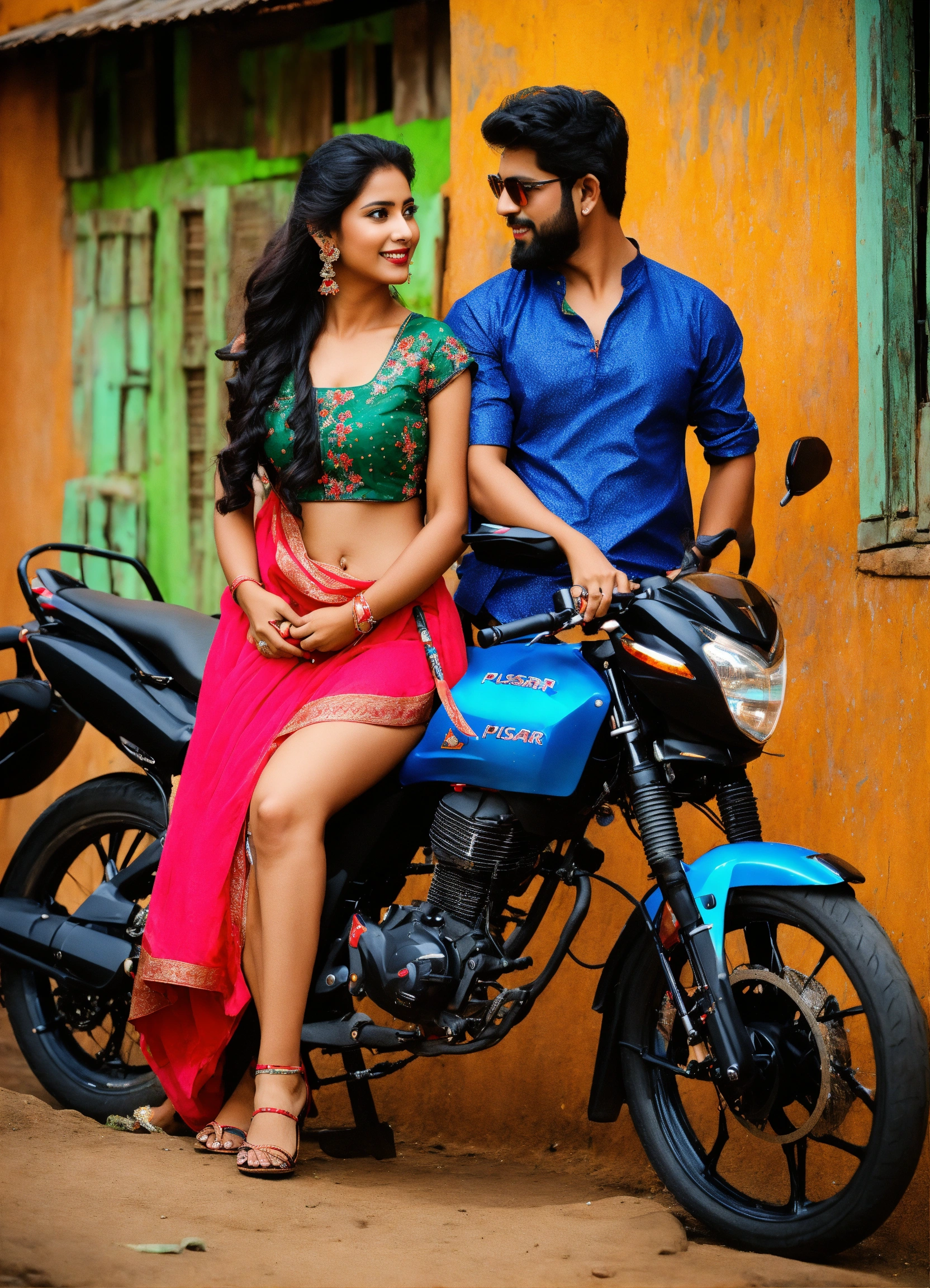 Lexica Couples on pulsar bike girl chuddar dress at village