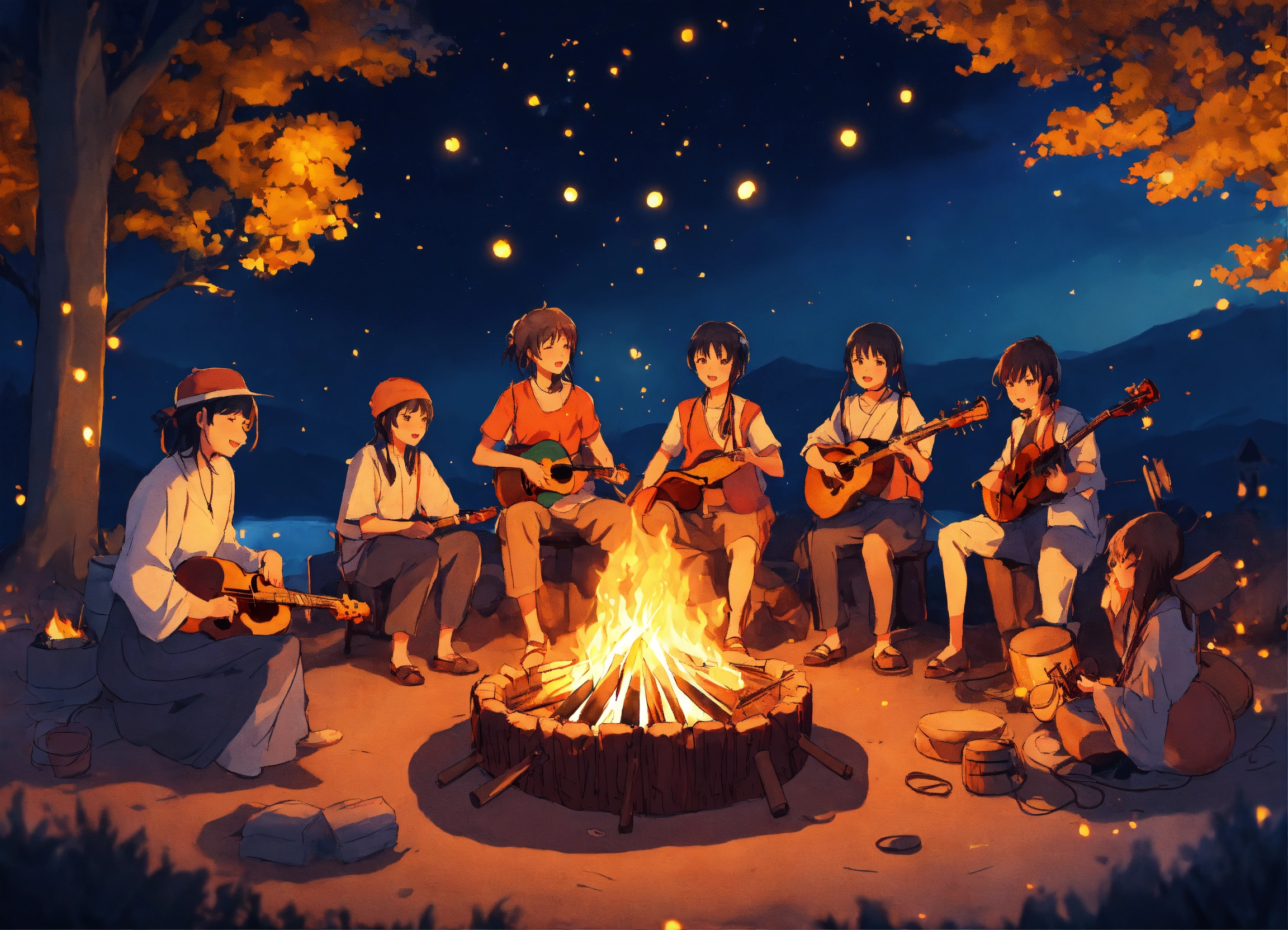 Lexica - Ethnic people with musical instruments surround the bonfire ...