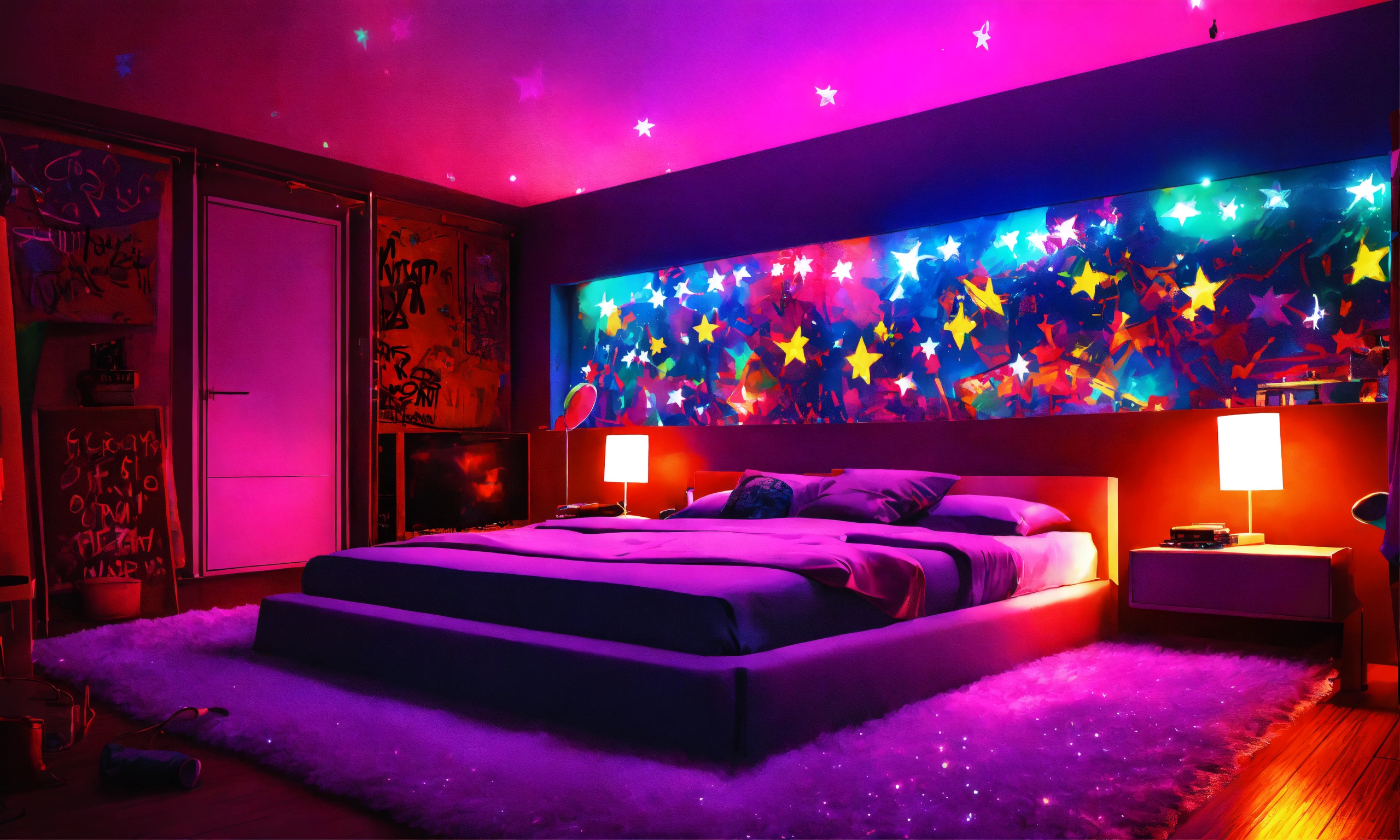 Lexica - Graffitti bedroom cool night celiing with stars fluffy coloful ...