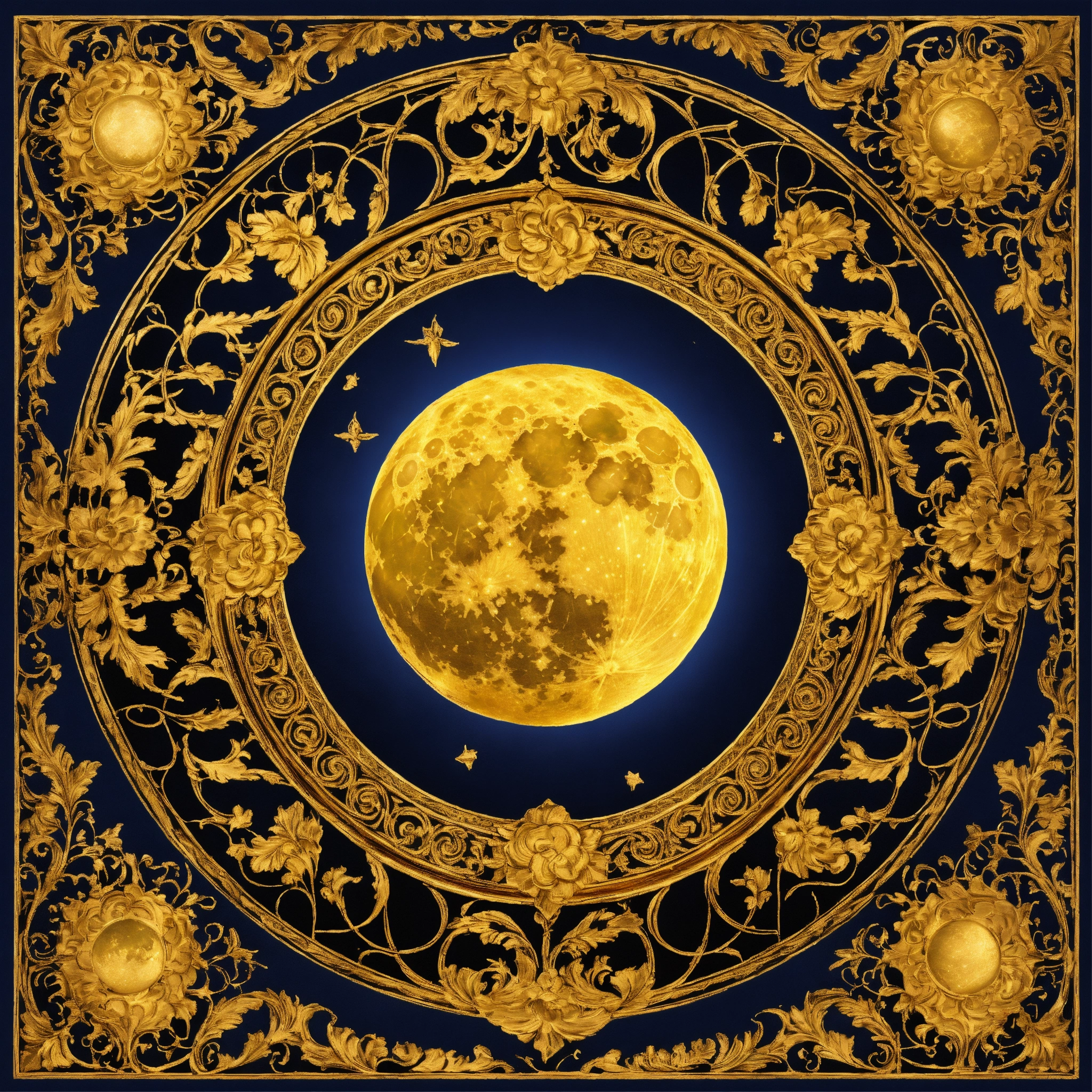 Lexica - Golden moon illustration, Renaissance ornament