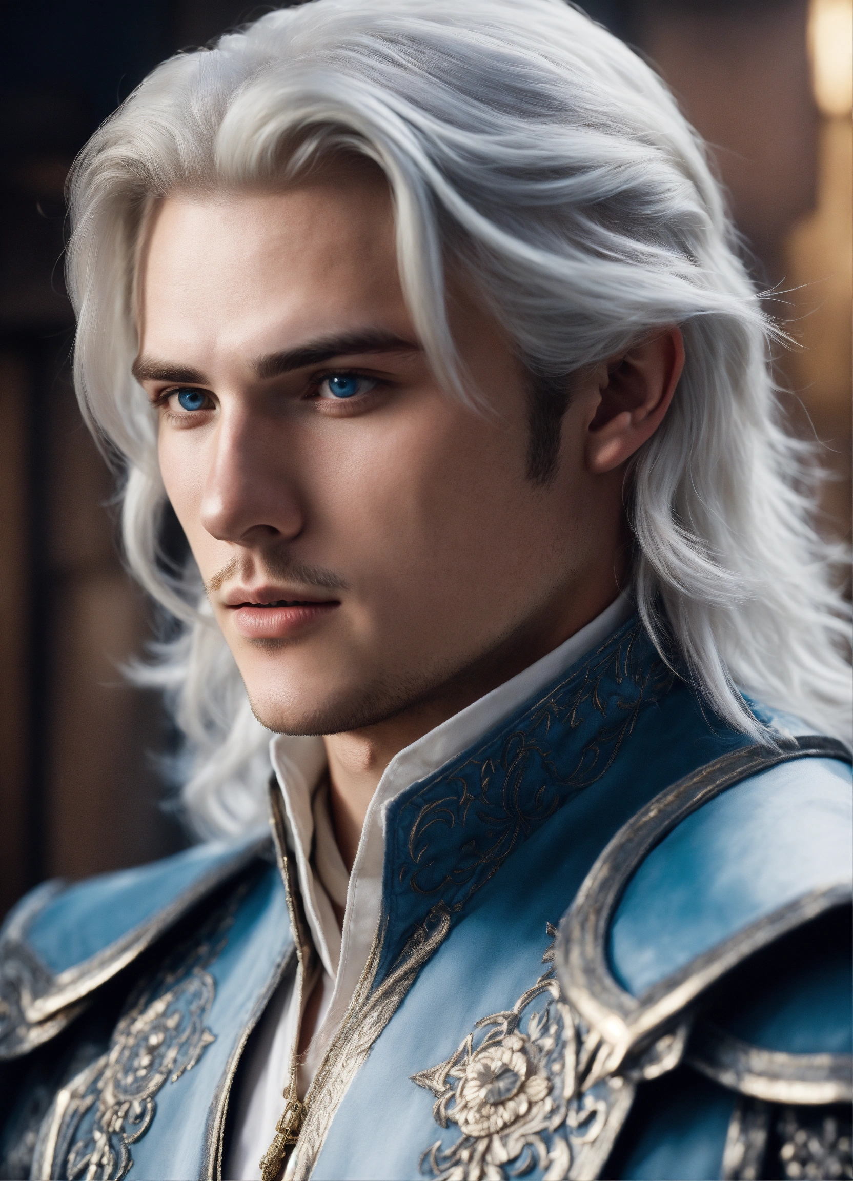 Lexica - Beautiful young man, shoulder-length white hair, blue eyes ...