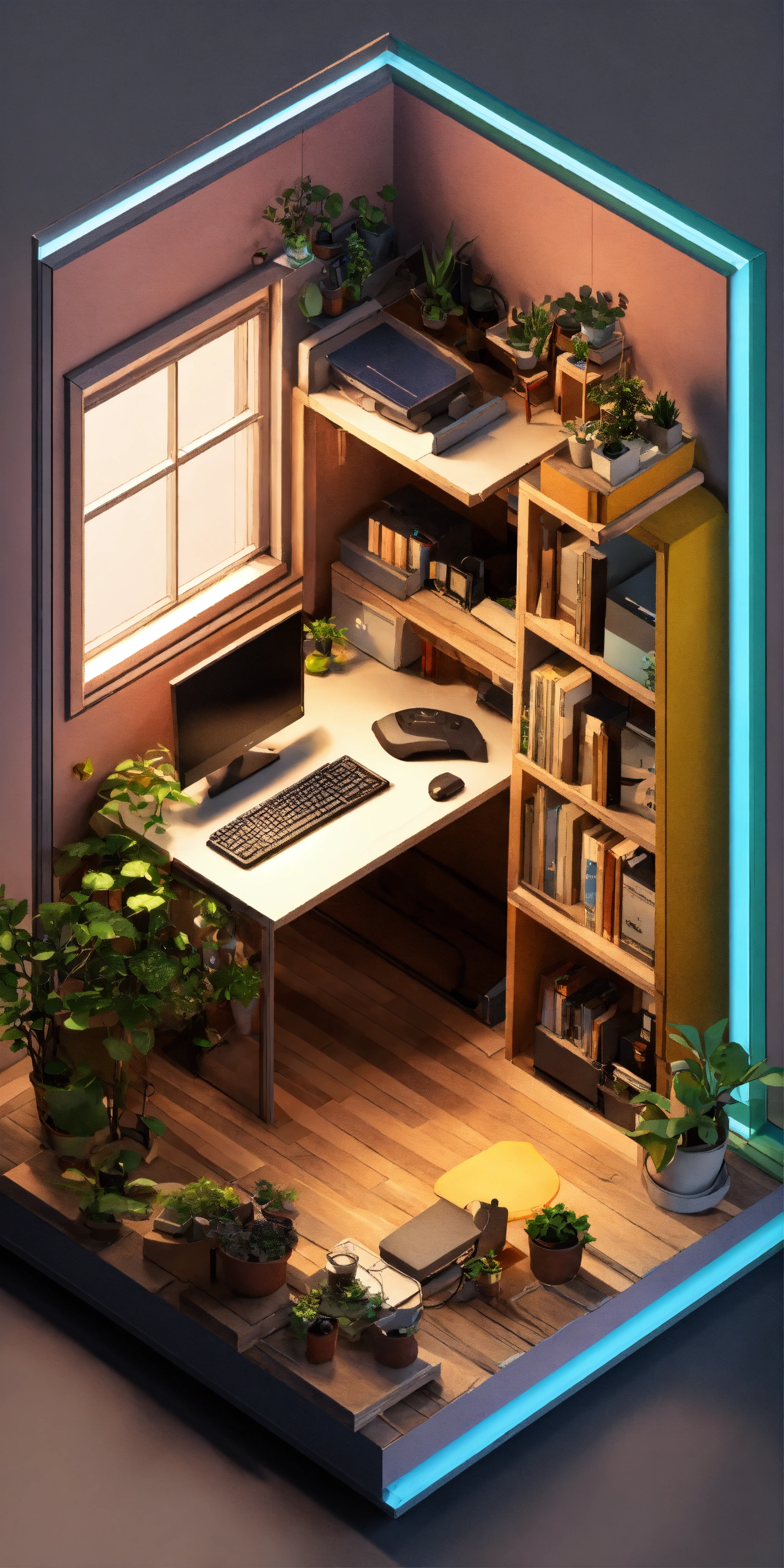 Lexica - Cube cutout of an isometric programmer bedroom with a gaming ...