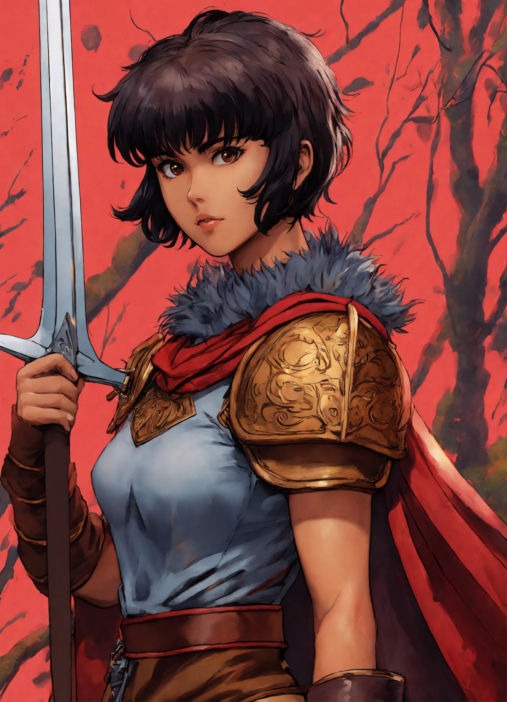 Lexica - Full body Cartoon art of Casca from Berserk, brown skin, short ...