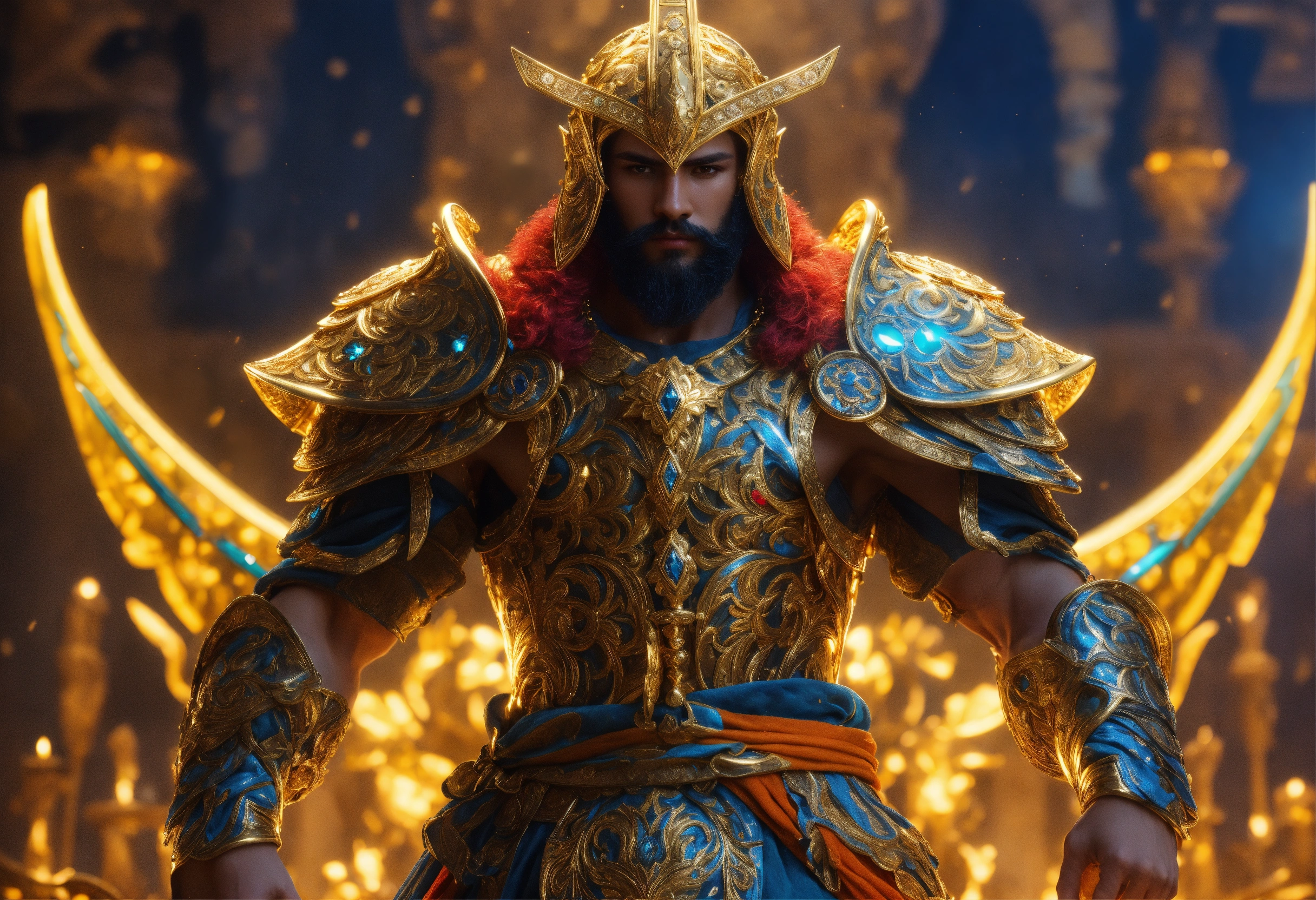 Lexica - Warrior,male, full body, psychedelic, brass, gold and diamonds ...