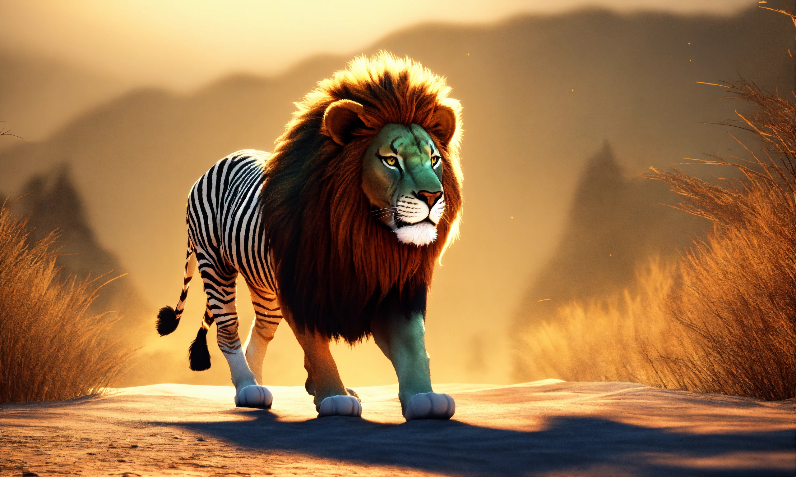 Lexica - 3d animation style lion caught zebra