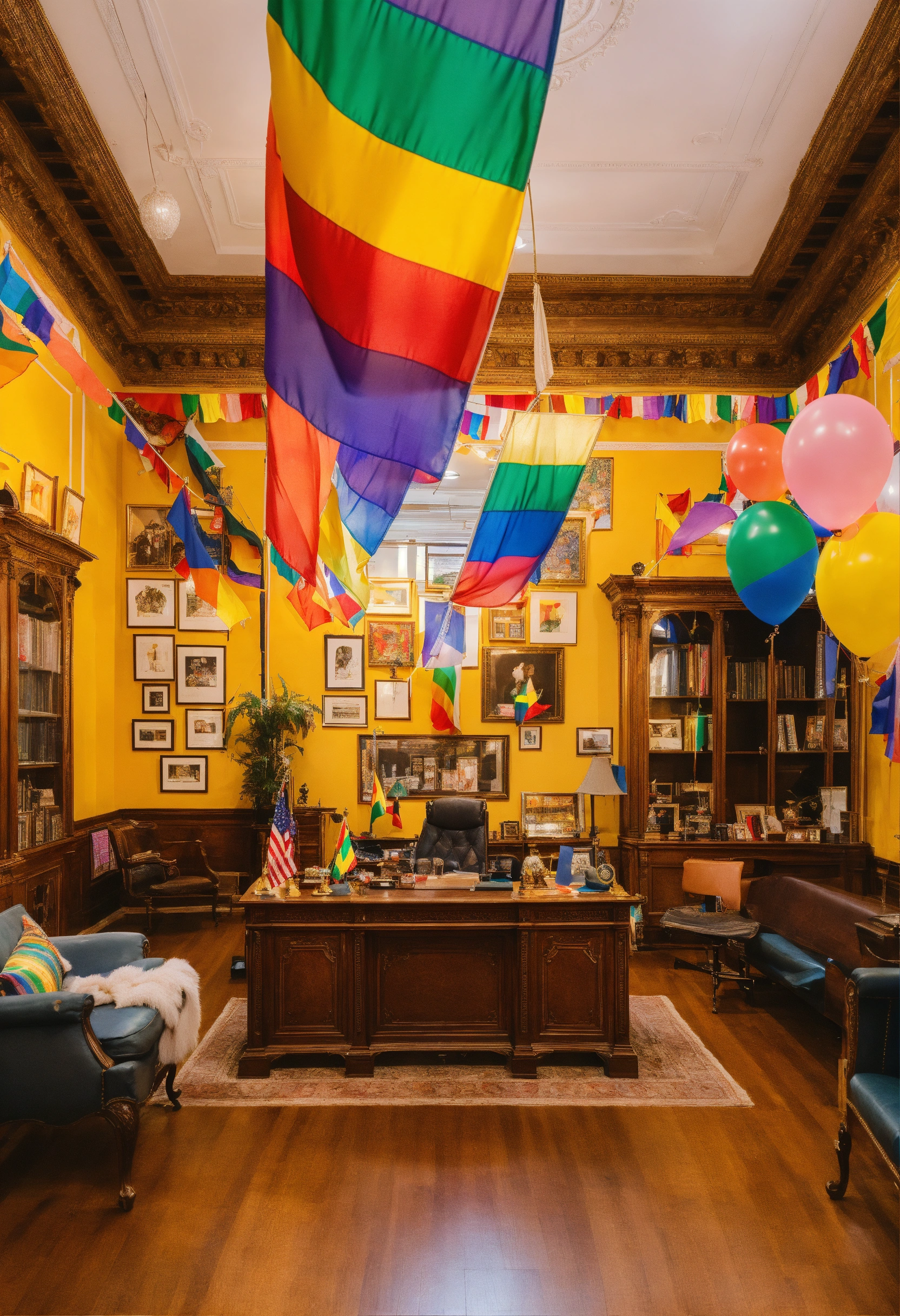 Lexica - Grand office decorated exuberantly with various lgbtq flags ...