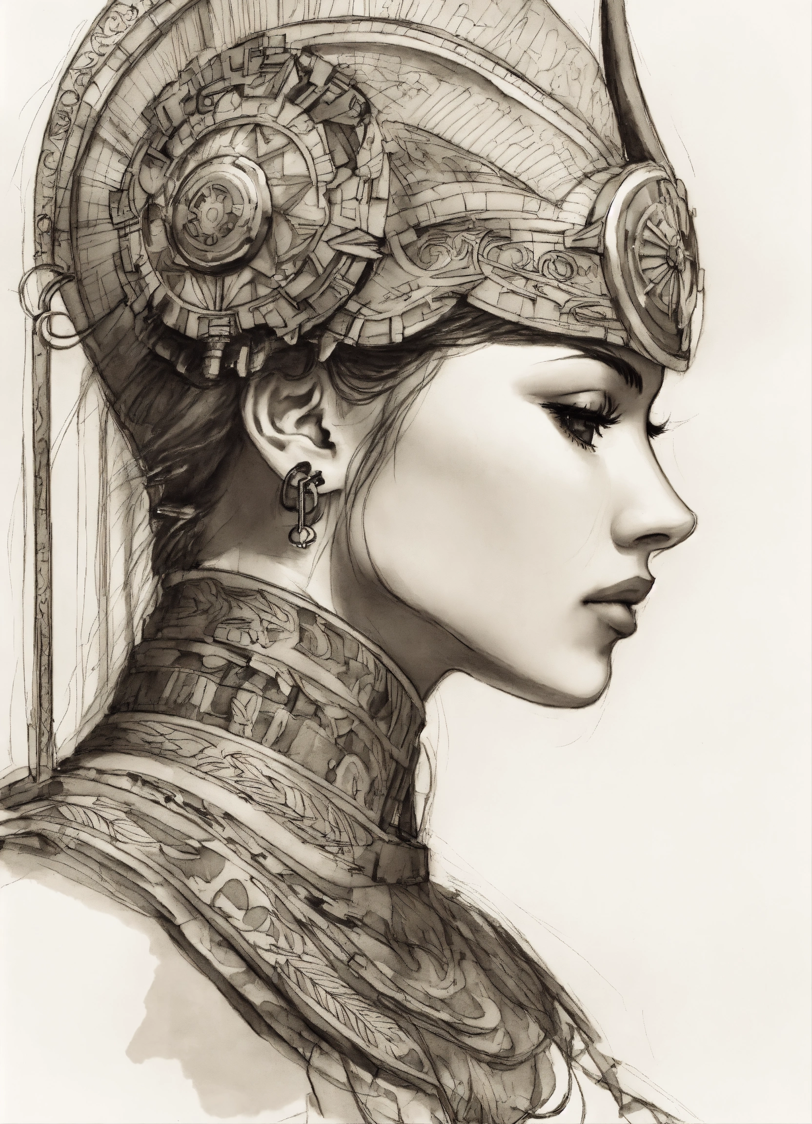 Lexica - Pen sketch of just the profile of an inner goddess in warrior ...